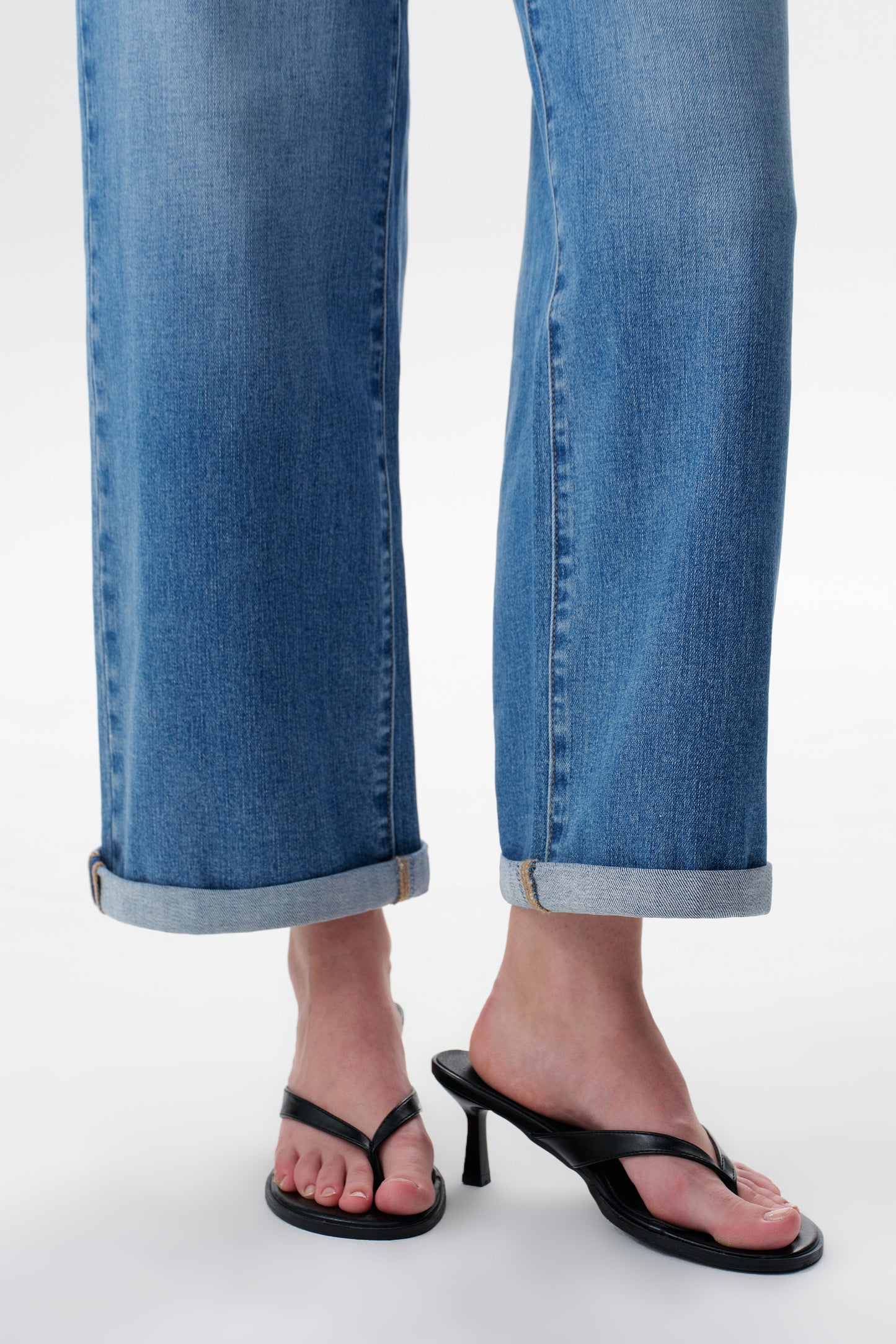 Mid High Rise Cuffed Wide Leg Ankle Jeans ESFW620808