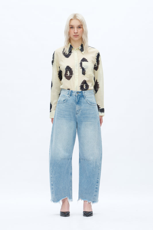 HIGH WAISTED NON-STRETCH BALLOON BARREL DENIM JEANS OSOX003 LIGHT BLUE