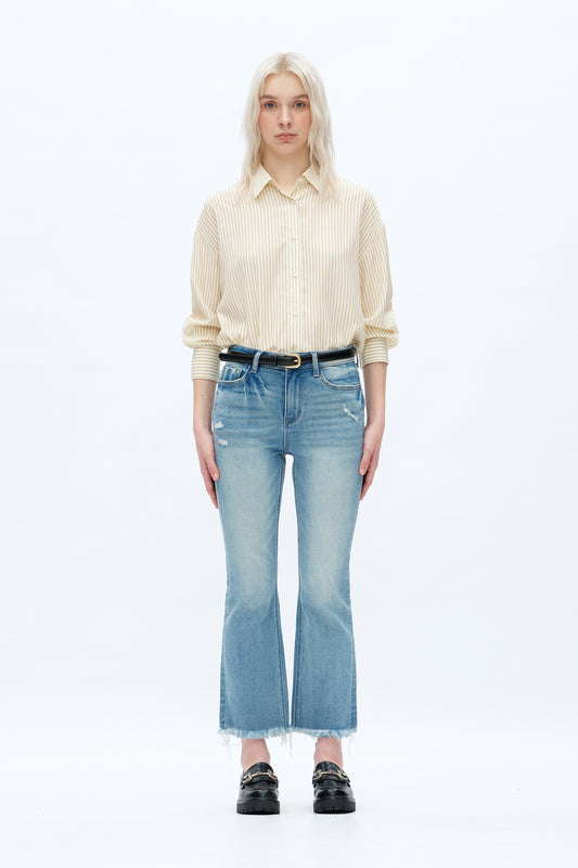 HIGH RISE DESTRROYED FLARE JEANS OSTM5010 BLUE