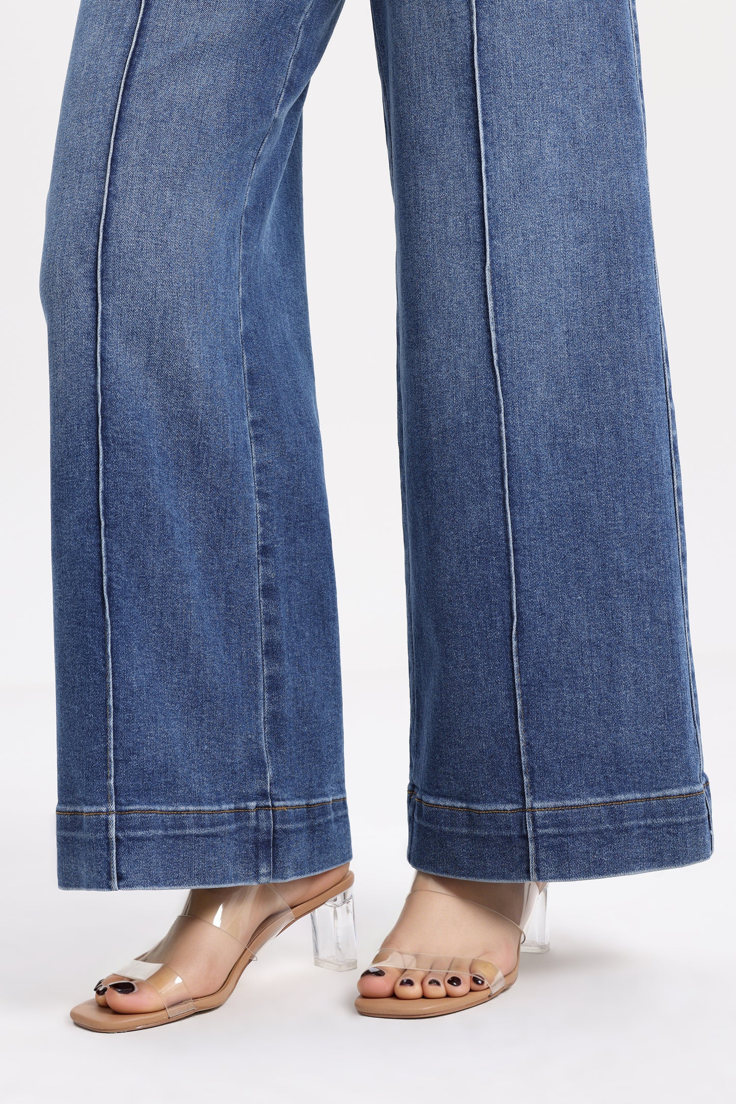 High Rise Wide Leg Denim Jeans with Front Seams OSW8025EC