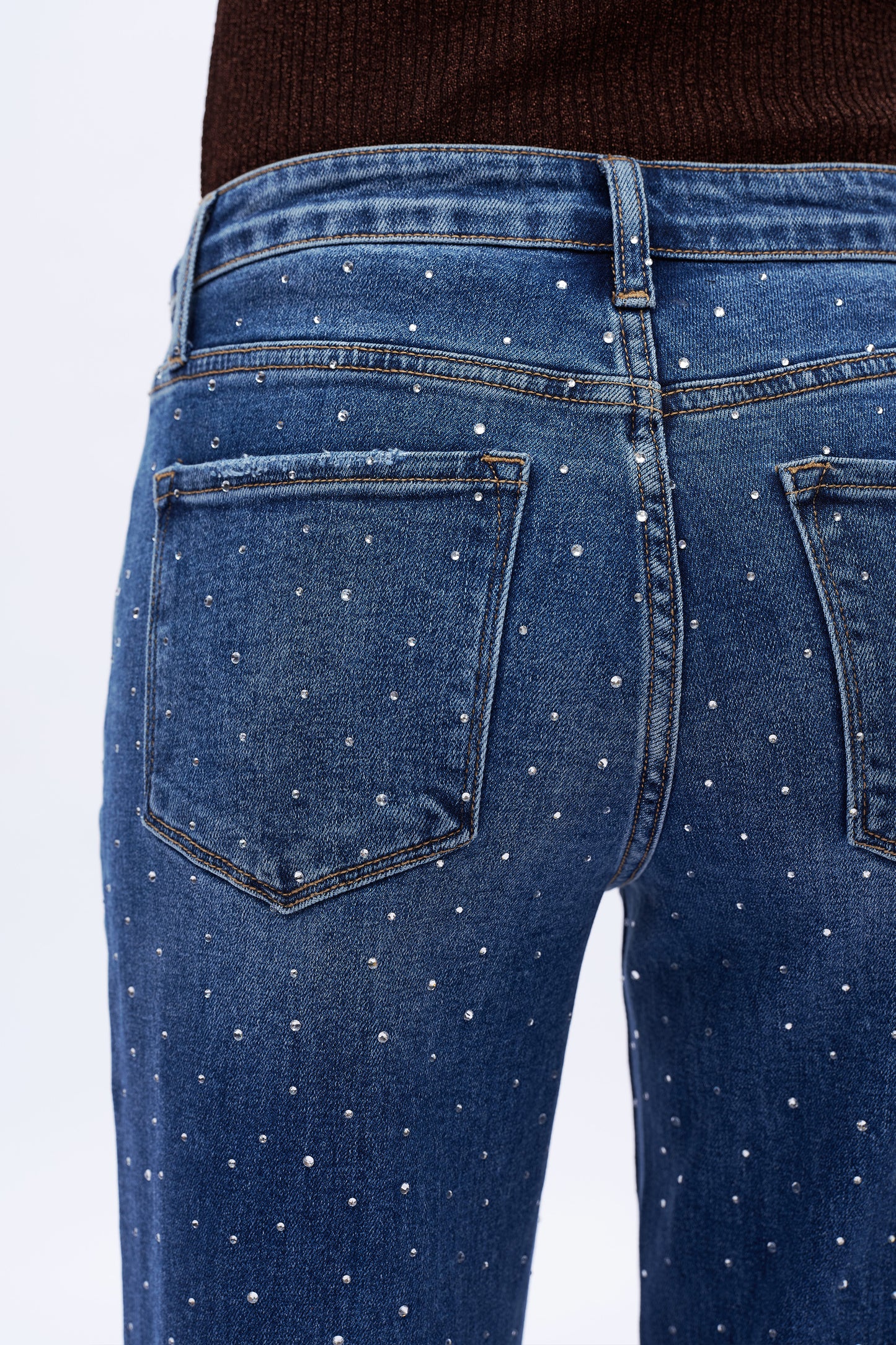 High Rise Rhinestone Wide Leg Jeans OSWM8008