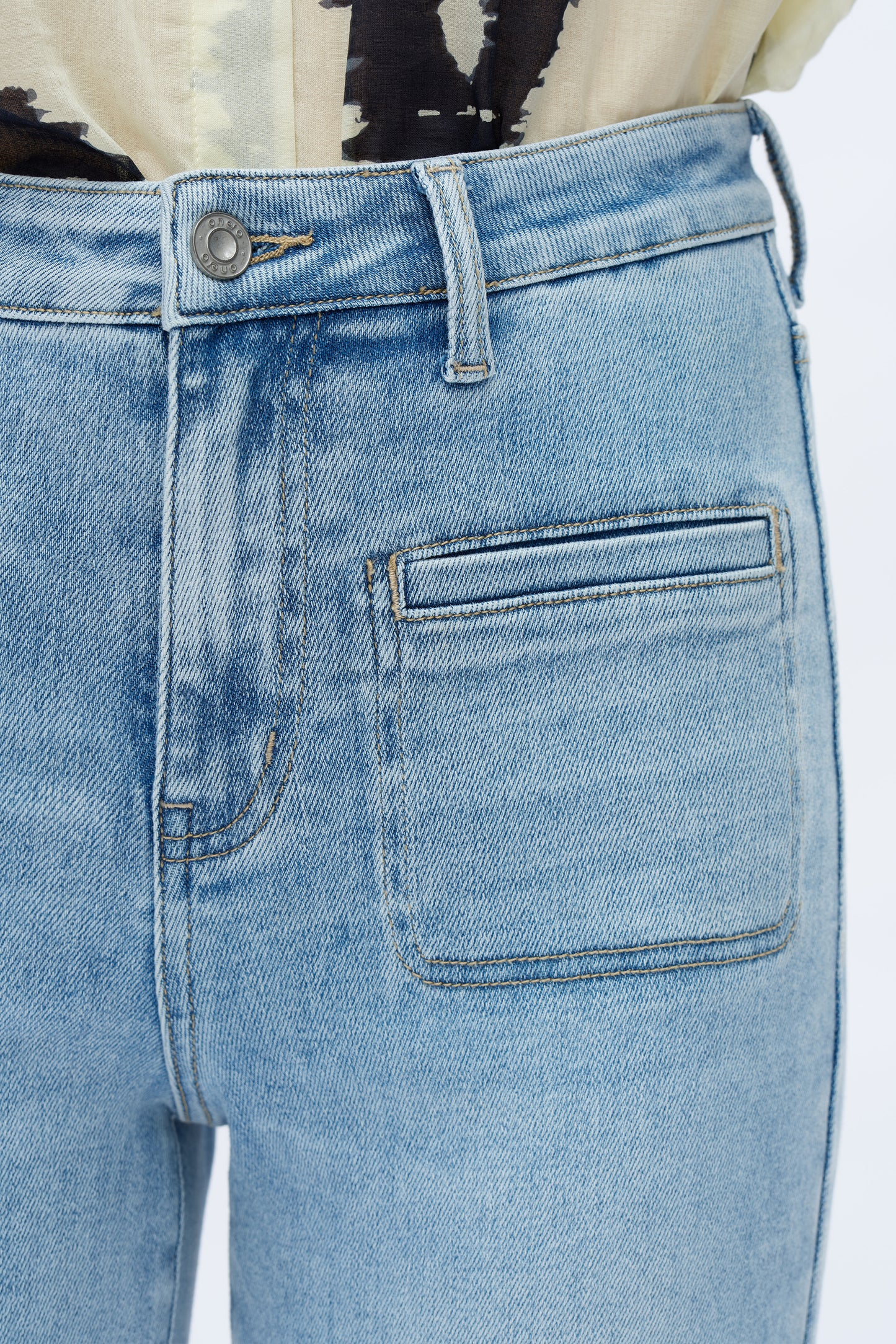 High Rise Straight Jeans Front Patch Pockets OST5023