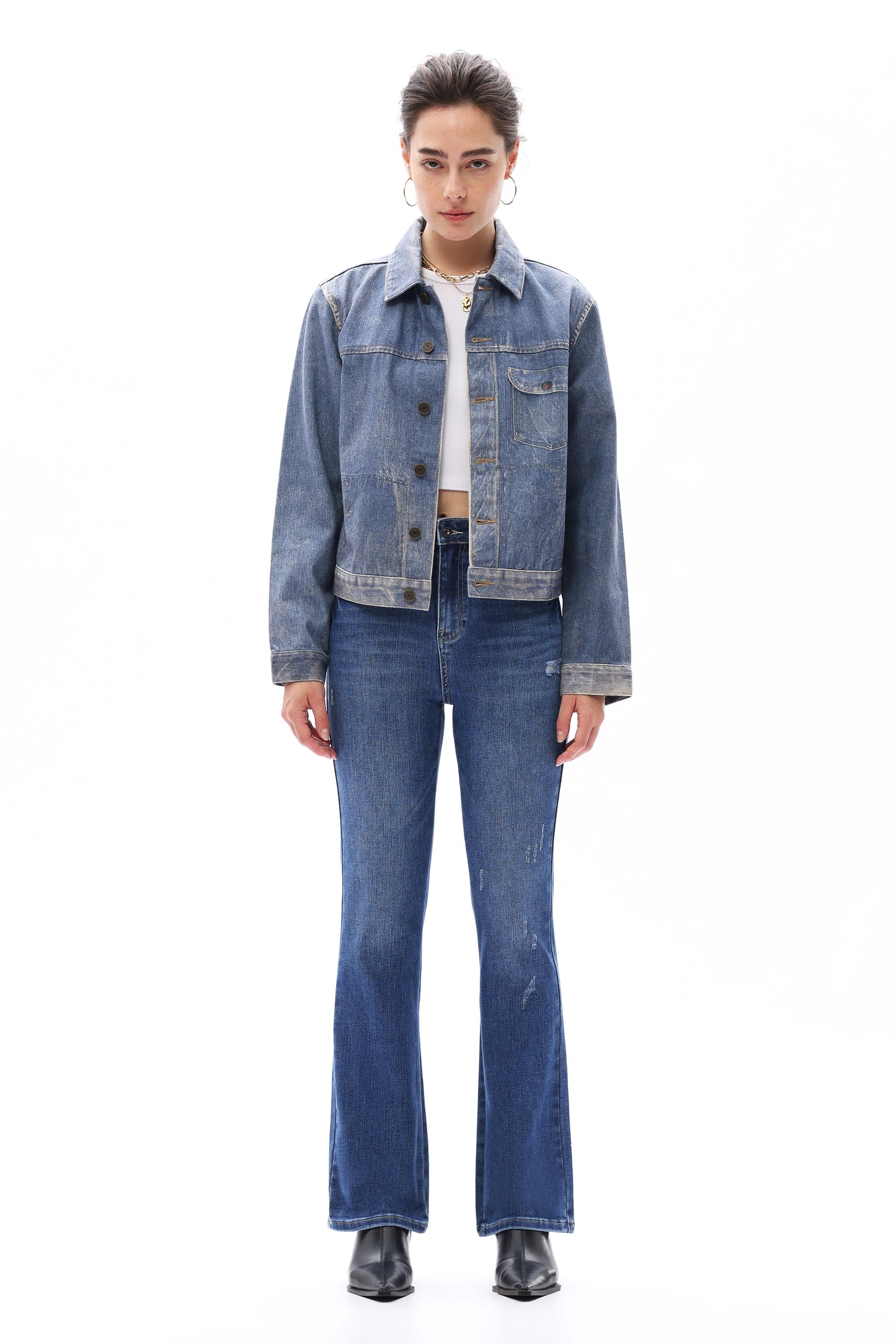 HIGH RISE SLIM FLARE DENIM JEANS OSF1139