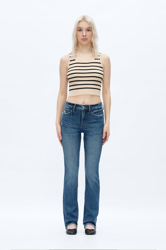 TUMMY CONTROL MID RISE STRAIGHT LEG DENIM JEANS MEDIUM BLUE OSTM5002