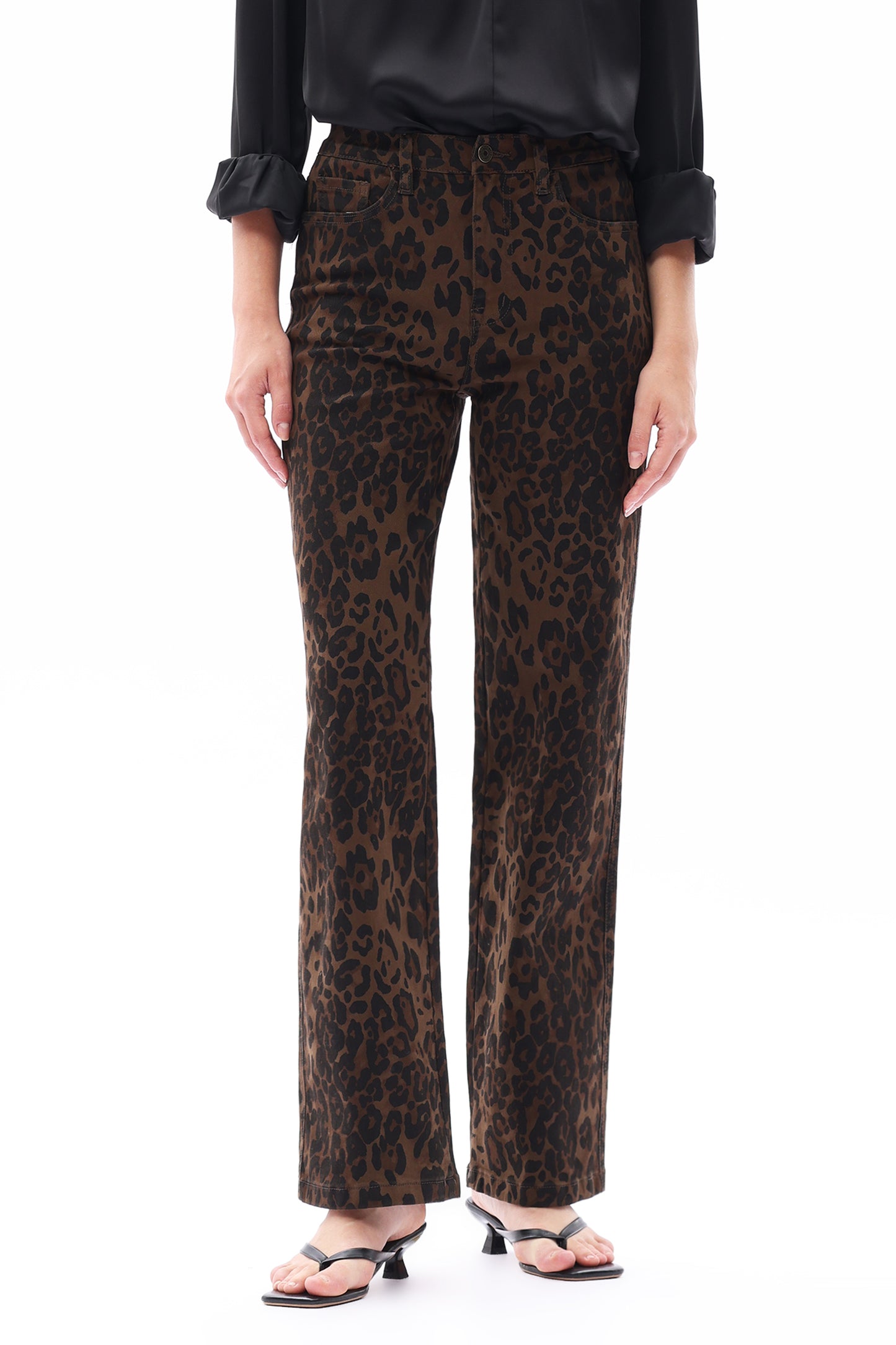 HIGH RISE RELAXED STRAIGHT LEOPARD PRINT PANTS OST5028 COFFEE