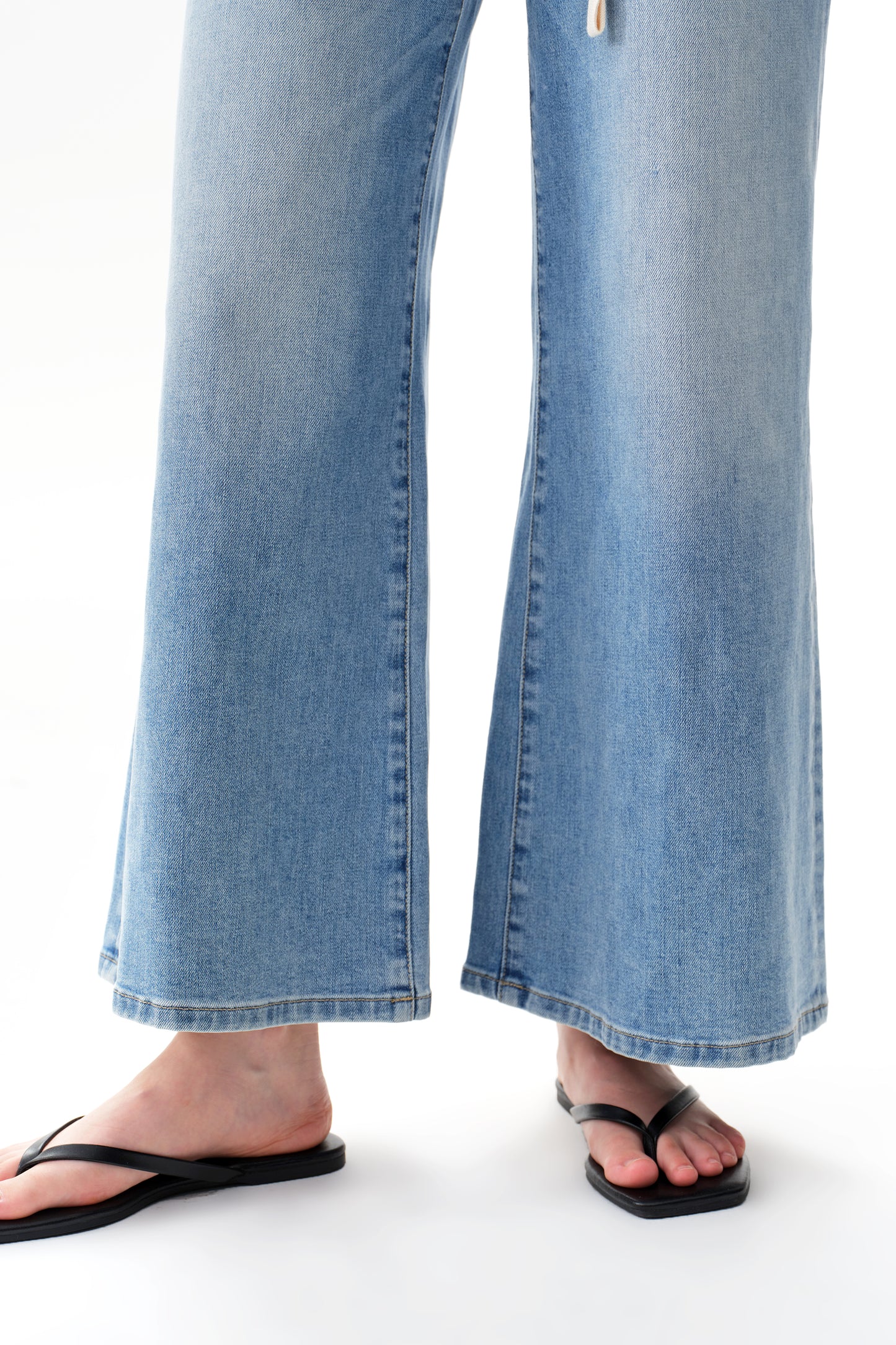 High Rise Drawstring Wide Leg Denim Jeans OSGG001