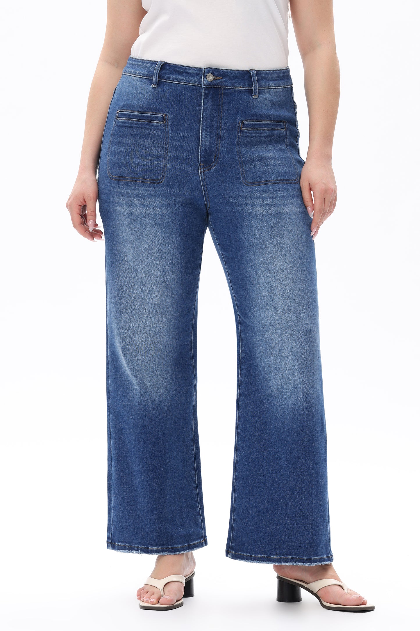 Plus Size High Rise Straight Jeans Front Patch Pockets OST5023-P