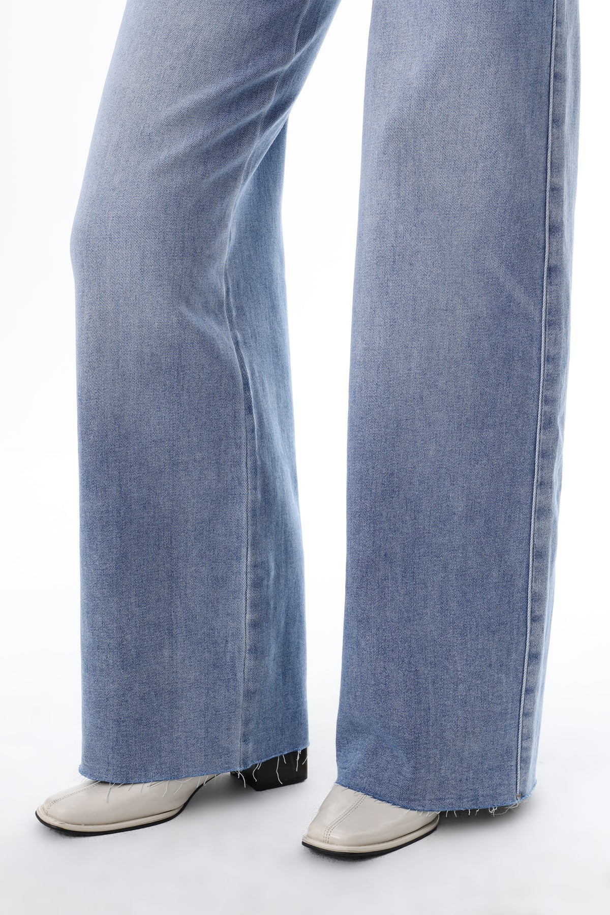 Mid Rise Wide Leg Jeans Raw Hem Vintage Denim OSW8019