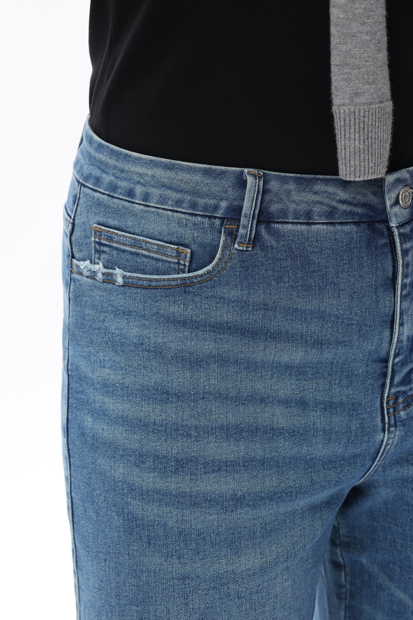 MID RISE WIDE LEG JEANS RAW HEM VINTAGE DENIM OSW8019-P