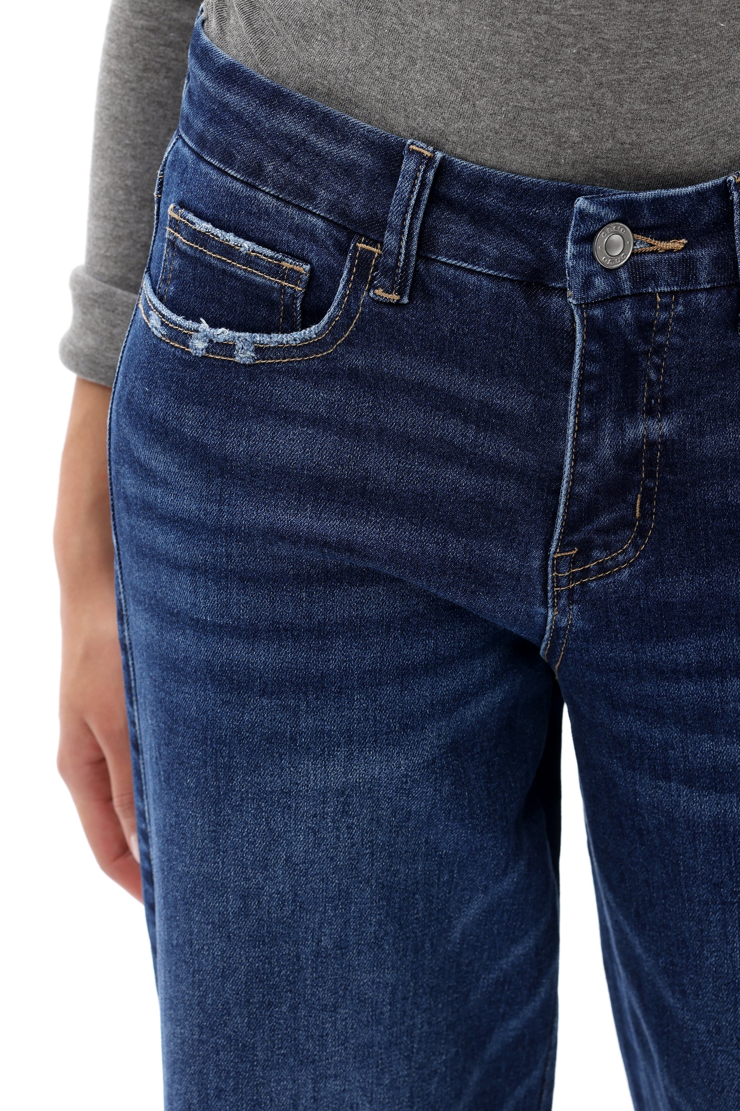 Mid Rise Wide Leg Jeans Raw Hem Vintage Denim OSW8019