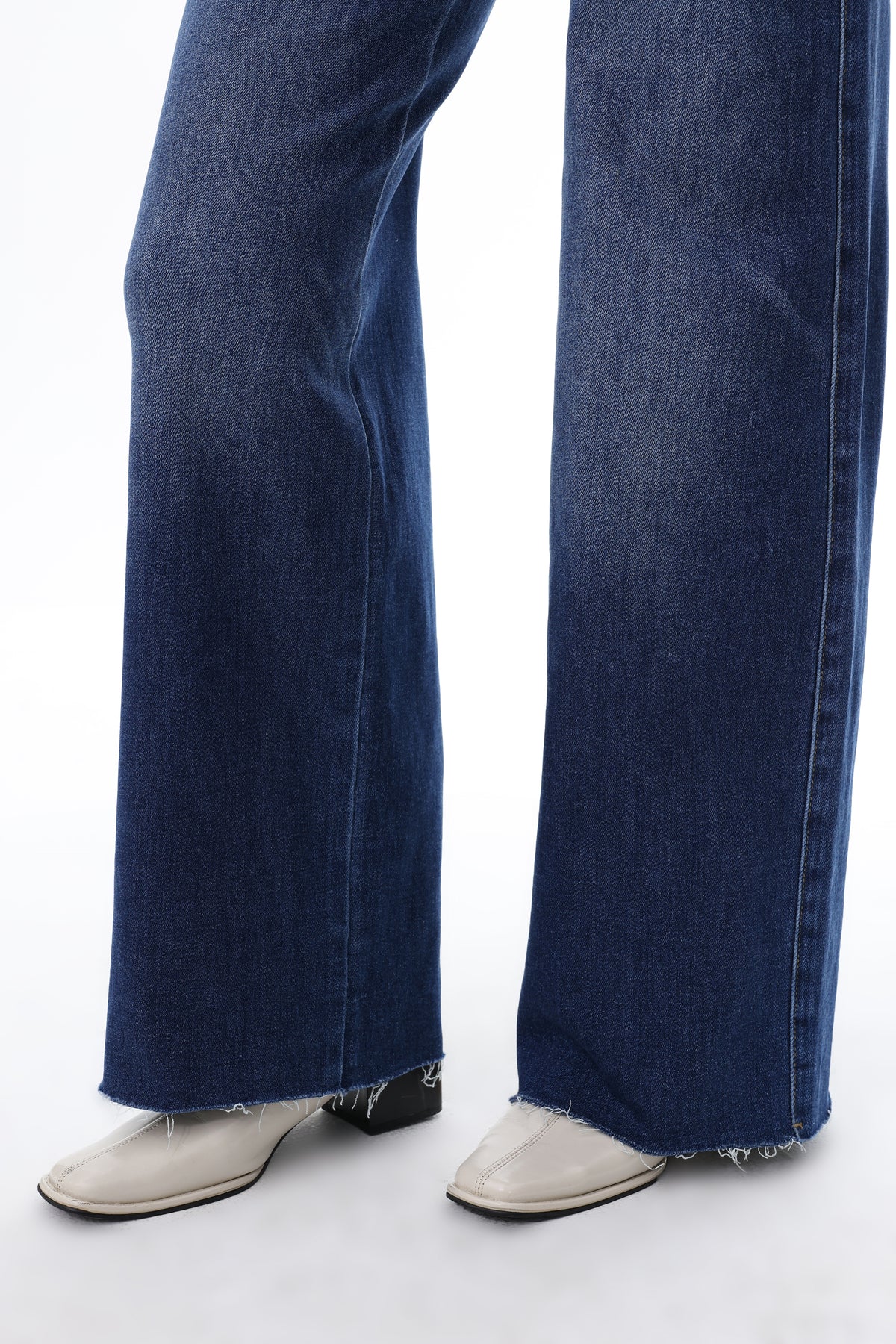 Mid Rise Wide Leg Jeans Raw Hem Vintage Denim OSW8019