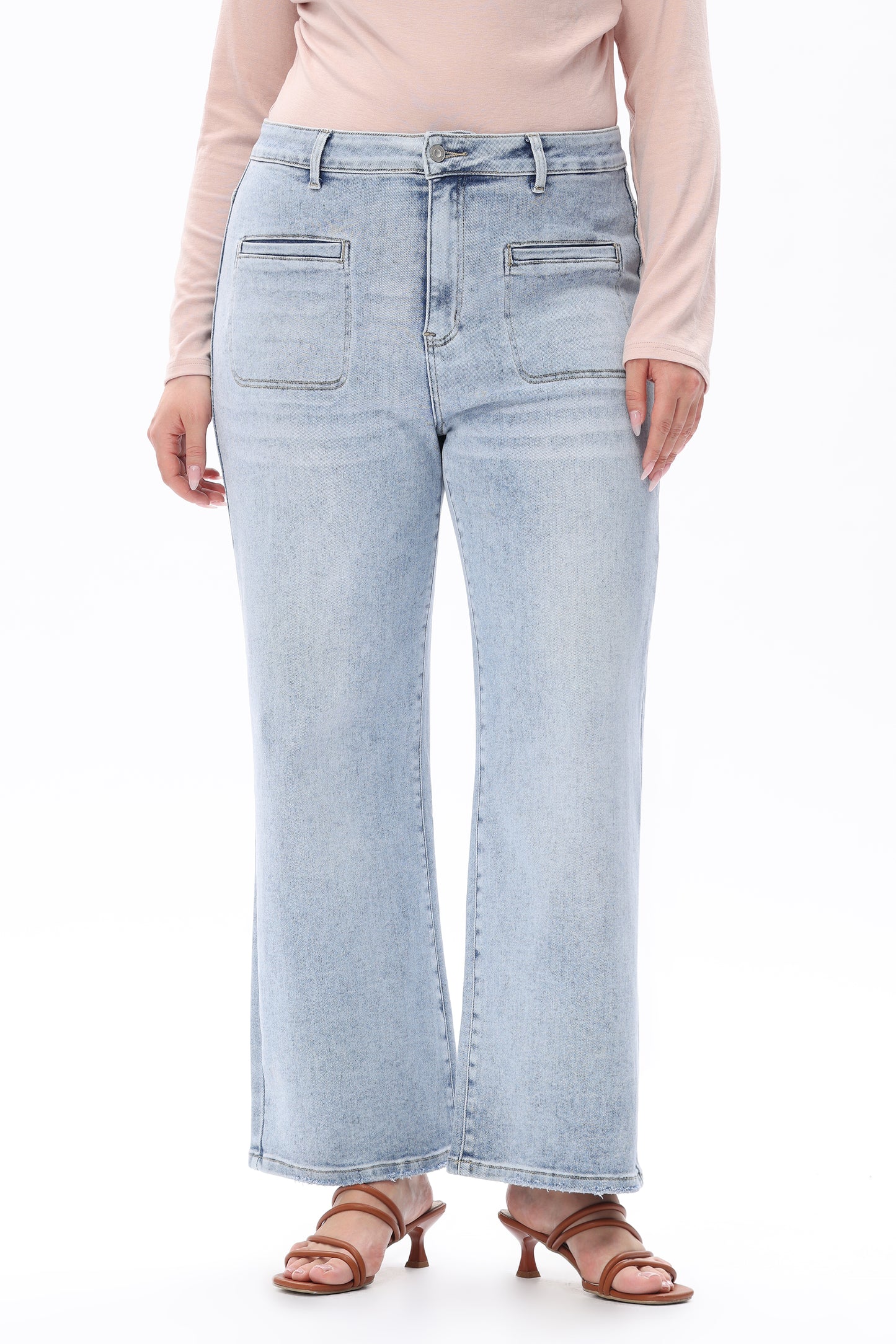 Plus Size High Rise Straight Jeans Front Patch Pockets OST5023-P