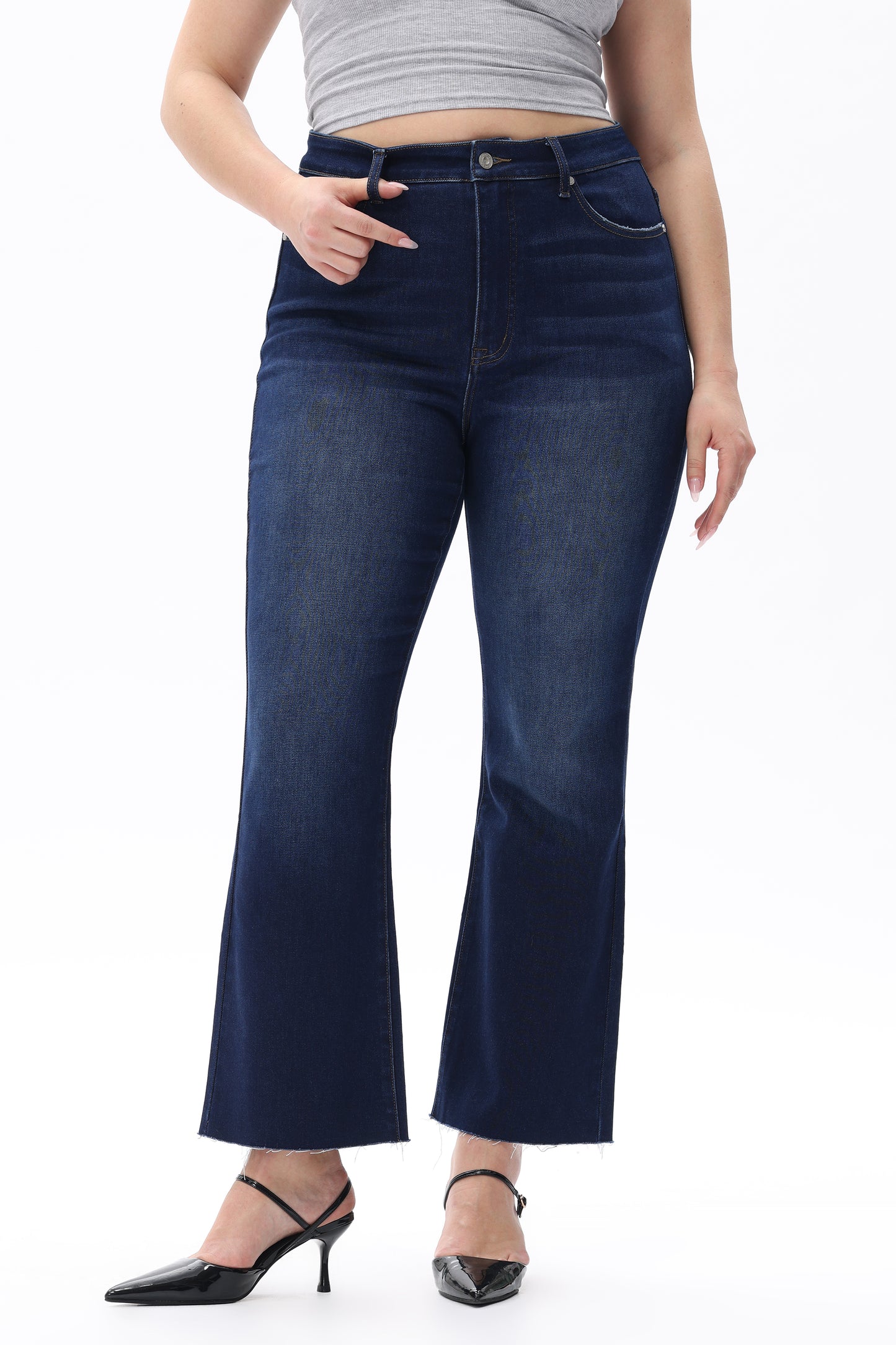 Plus Size High Rise Bootcut Raw Hem Denim Jeans OSF1137-P