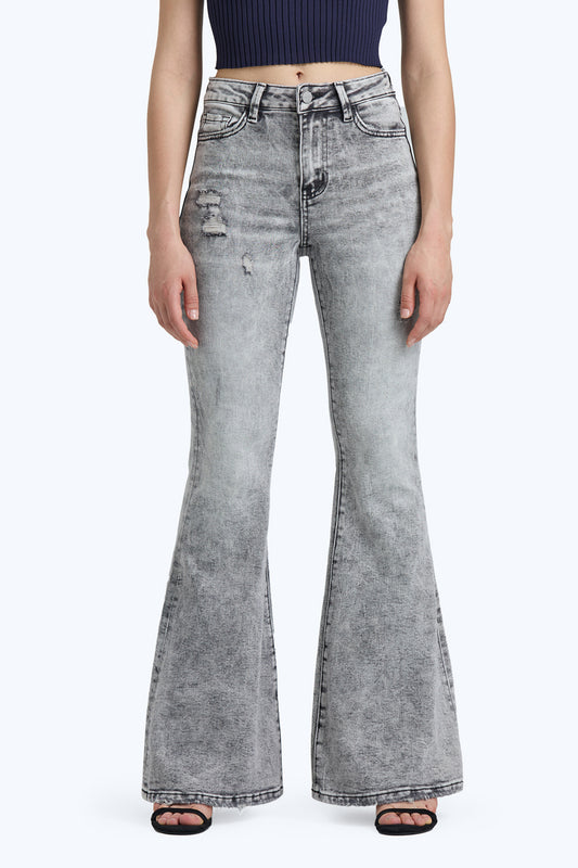 HIGH RISE HIGH-STRETCH FLARE DENIM JEANS OSF1133 GRAY