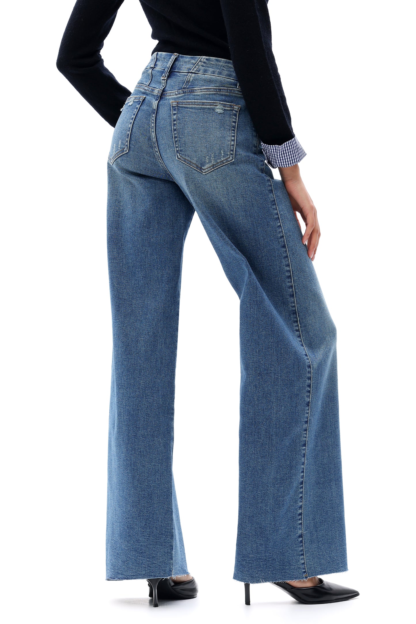 MID RISE WIDE LEG JEANS RAW HEM VINTAGE DENIM OSW8019-P