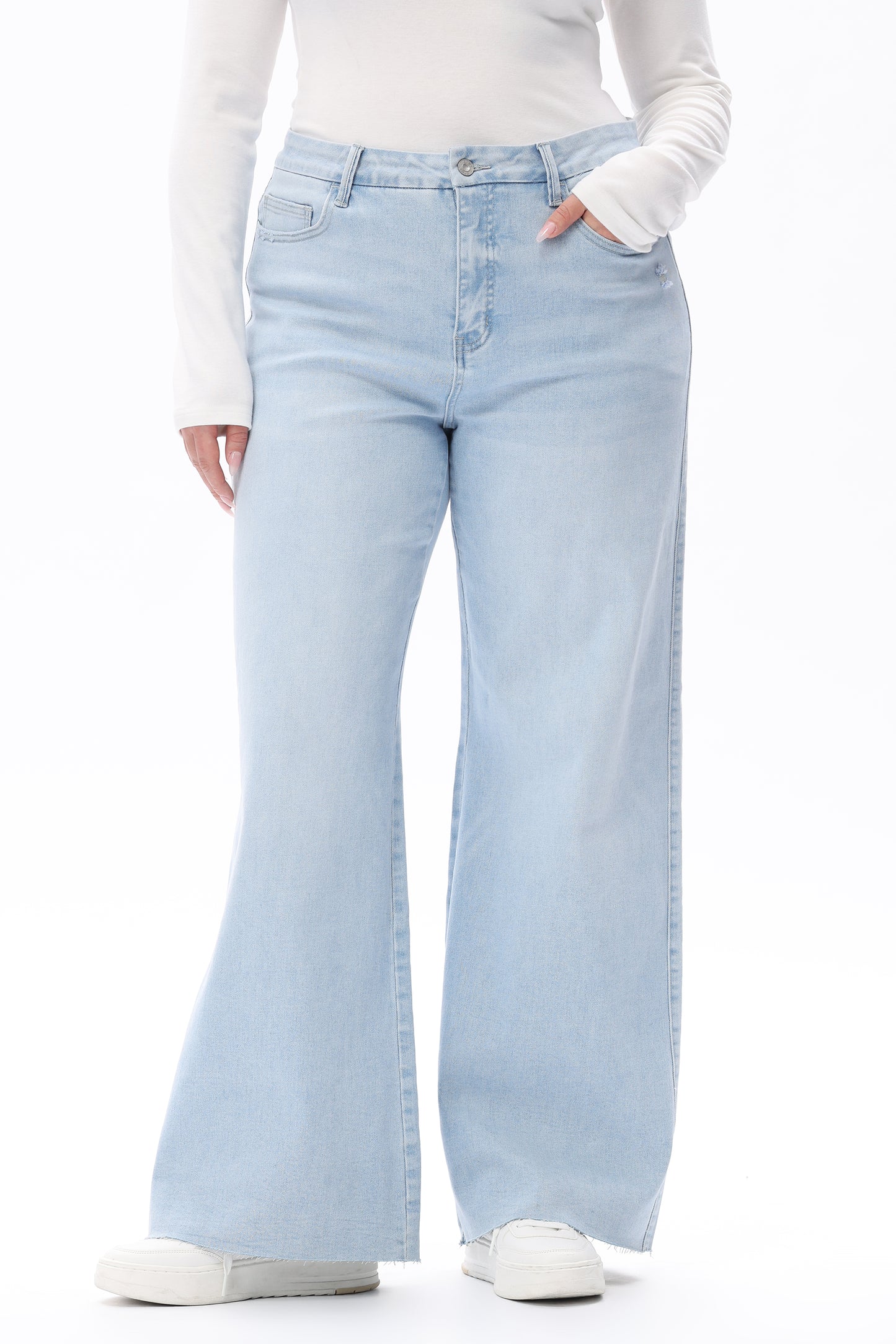 MID RISE WIDE LEG JEANS RAW HEM VINTAGE DENIM OSW8019-P