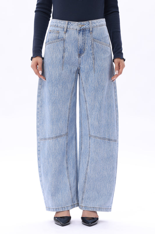 Baggy Relaxed High Rise Barrel Ankle Jeans OSOX014