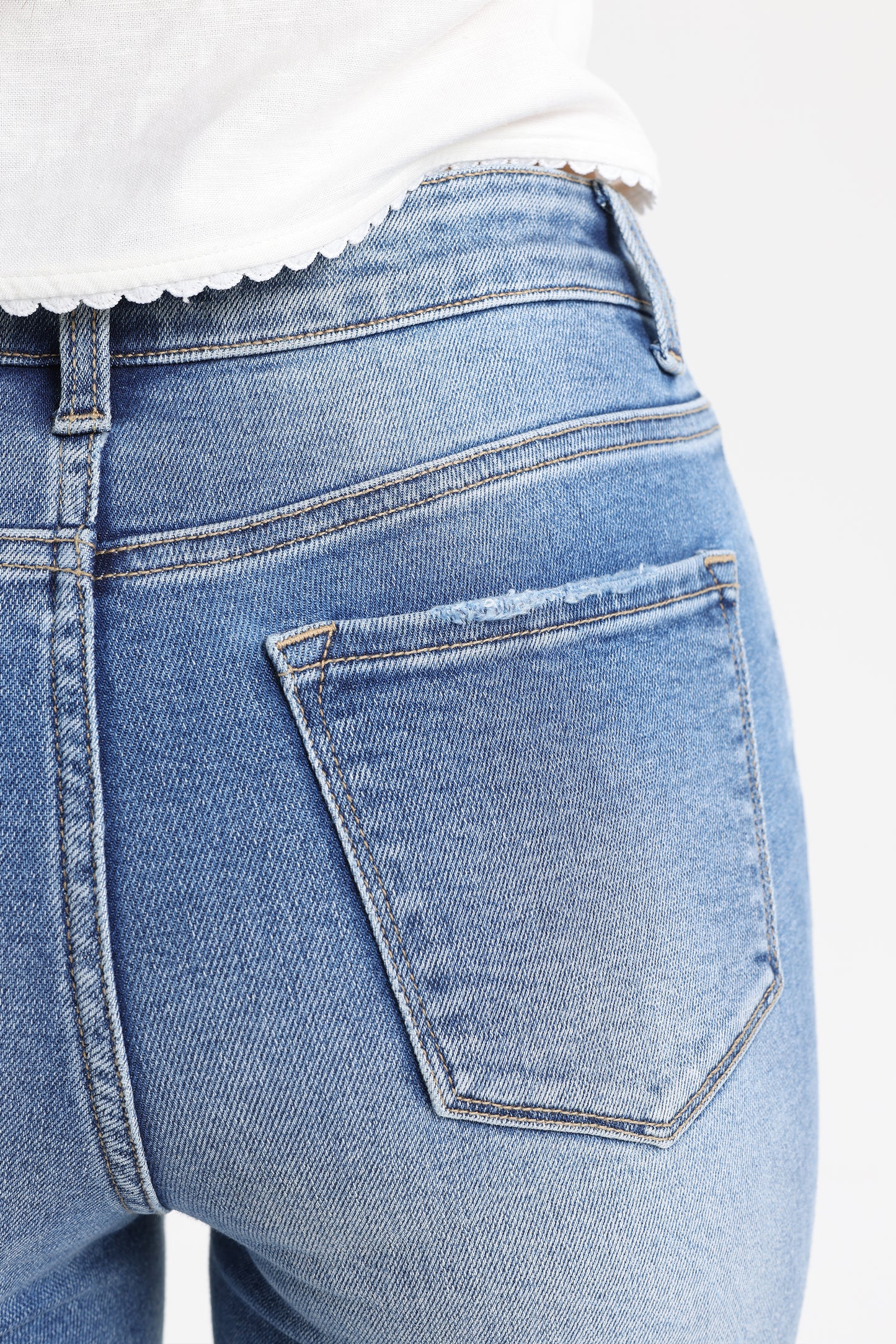 High Rise Flare Jeans with Split Raw-Edge Cuffs OSF1100