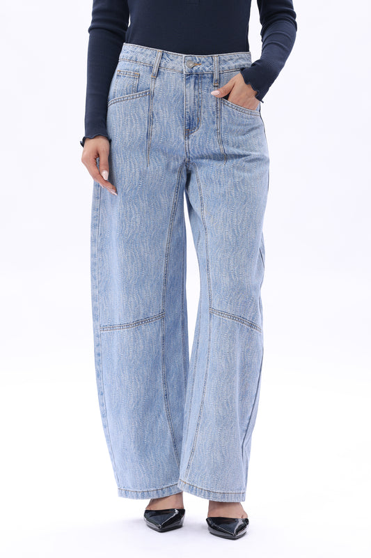 Baggy Relaxed High Rise Barrel Ankle Jeans OSOX014