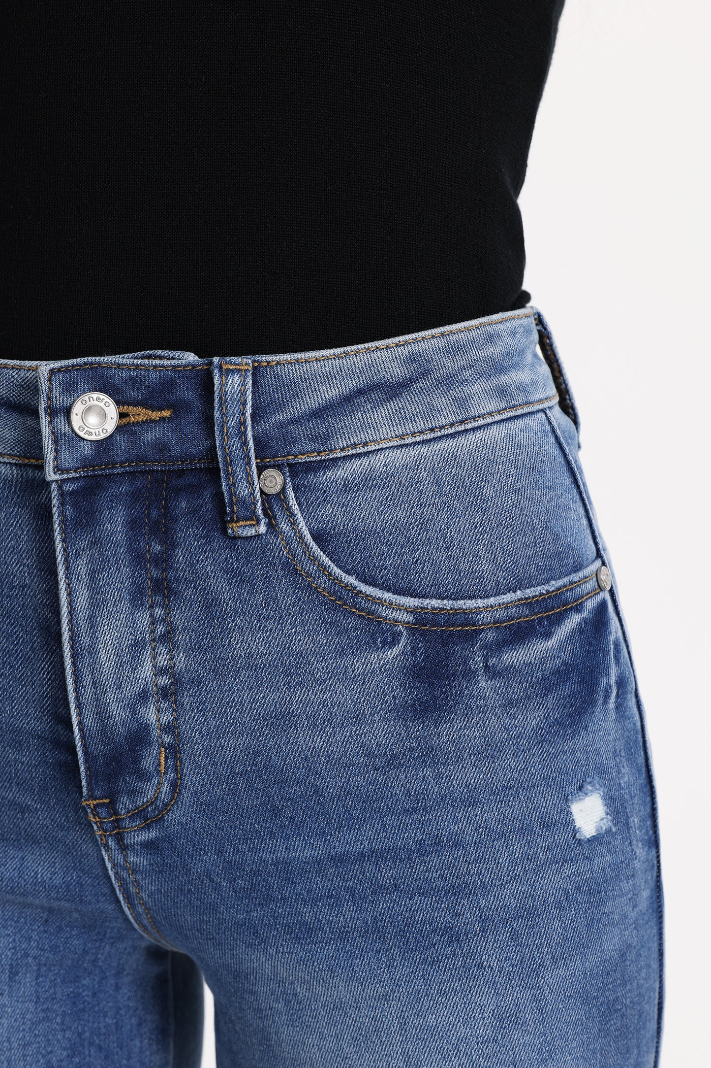 Distressed Mid Rise Wide Leg Denim Jeans OSW8028EC