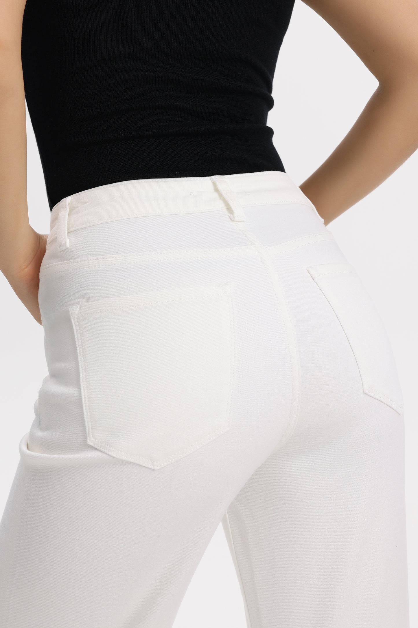 Cropped High Rise Wide Leg Jeans with Button-Fly Raw Hem OSN003