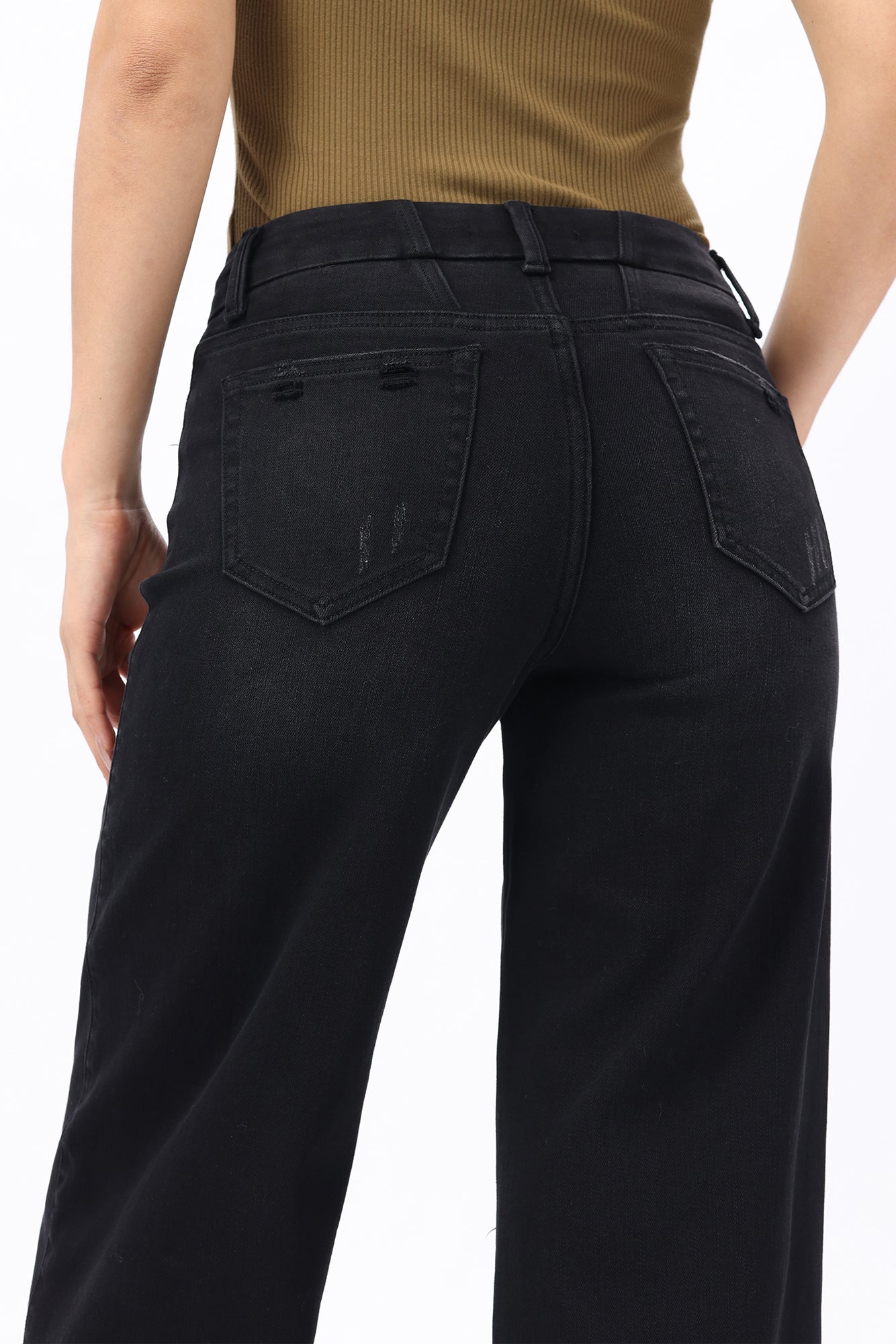 Mid Rise Wide Leg Jeans Raw Hem Vintage Denim OSW8019