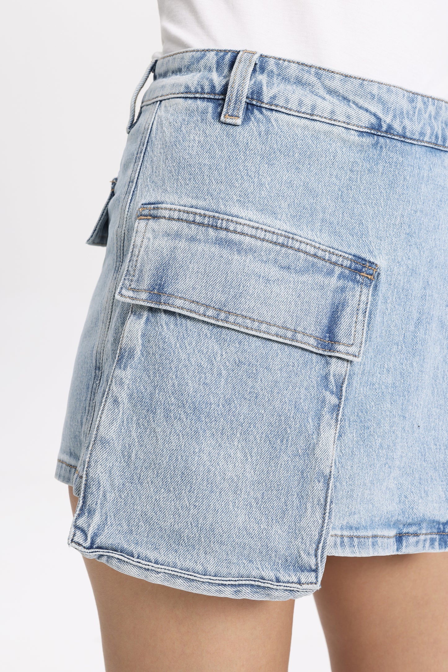 Asymmetrical Design  High Rise Cargo Denim Shorts OSH6003