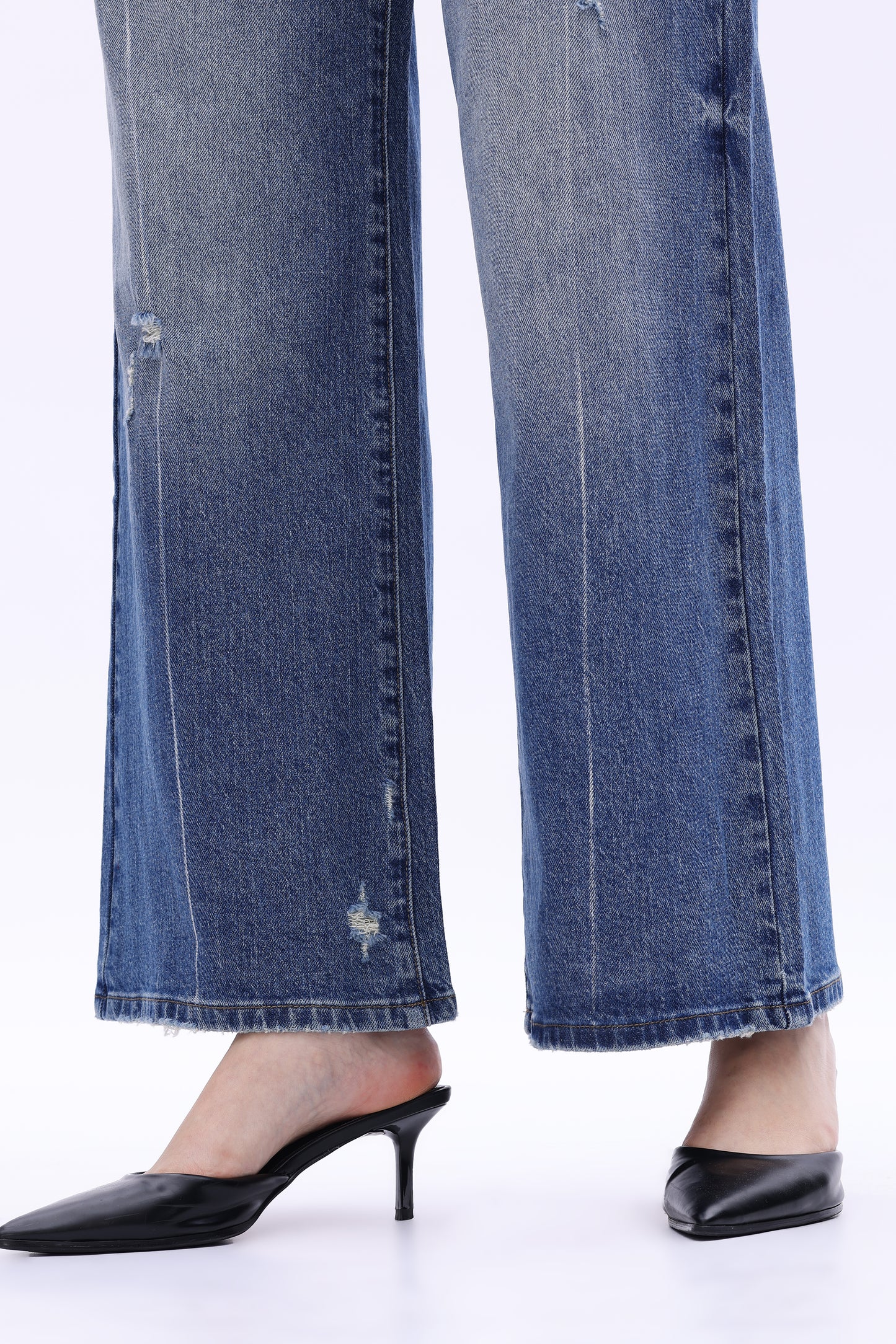 Low Rise Wide Leg  Distressed Jeans OSW8014