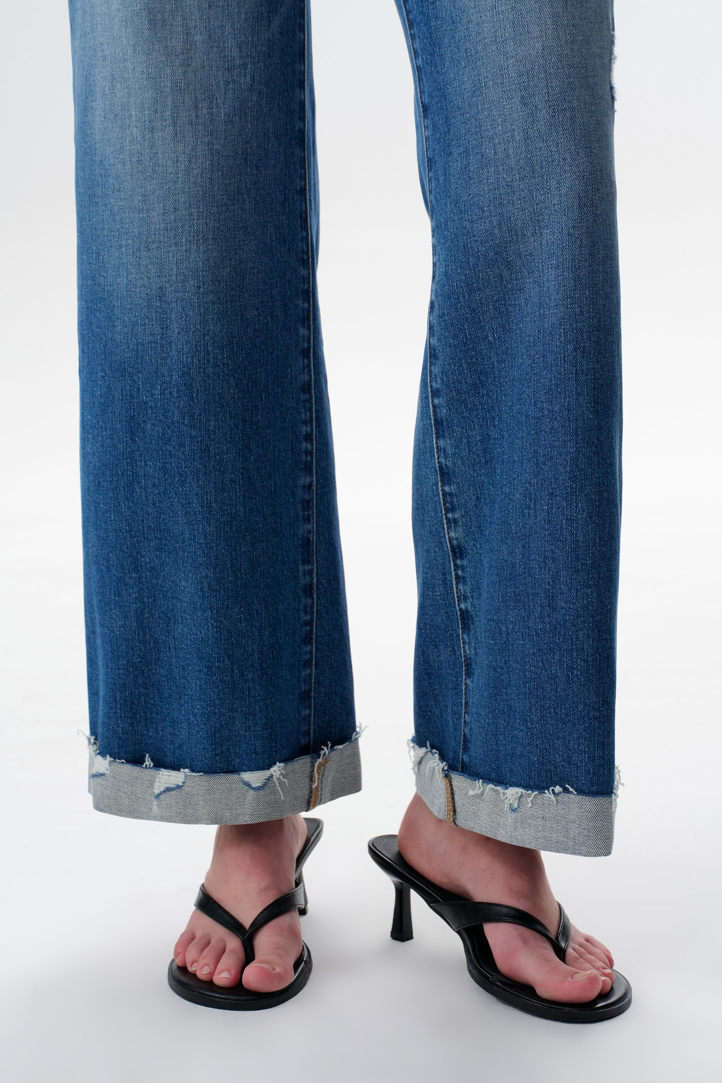 Mid High Rise Cuffed Flared Wide Leg Ankle Jeans ESFW620803