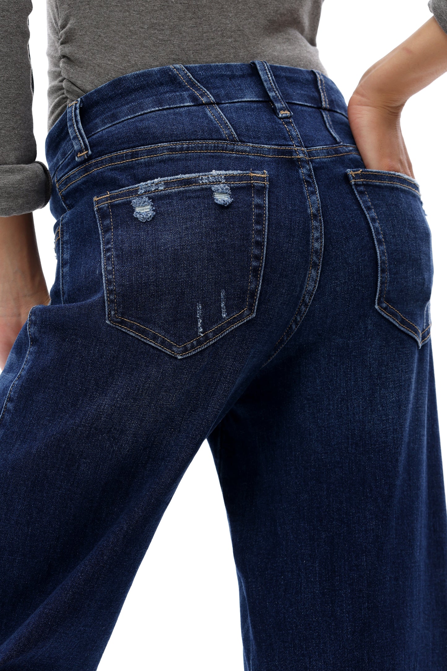 Mid Rise Wide Leg Jeans Raw Hem Vintage Denim OSW8019