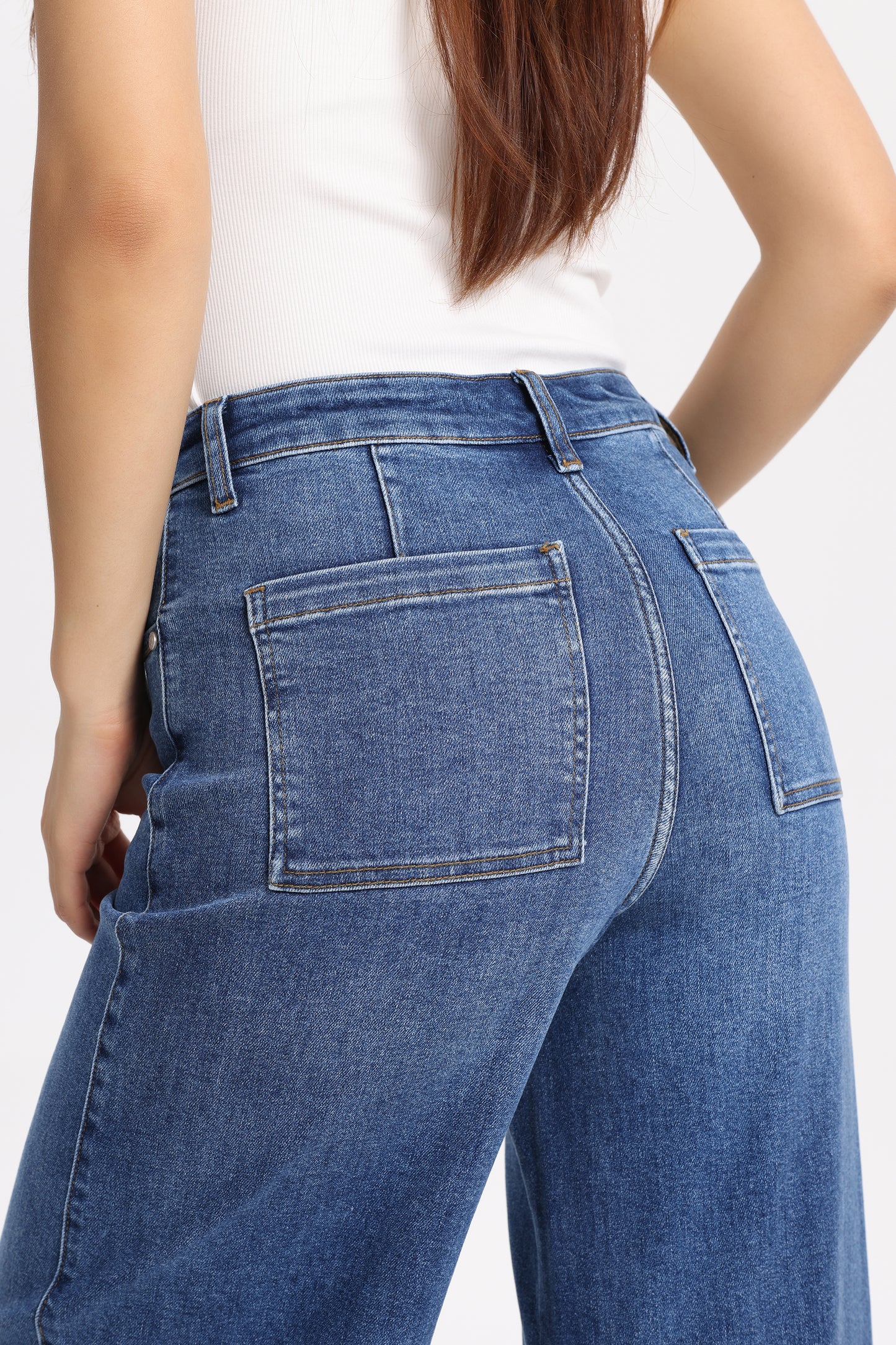 High Rise Wide Leg Denim Jeans with  Front Seams OSW8025EC