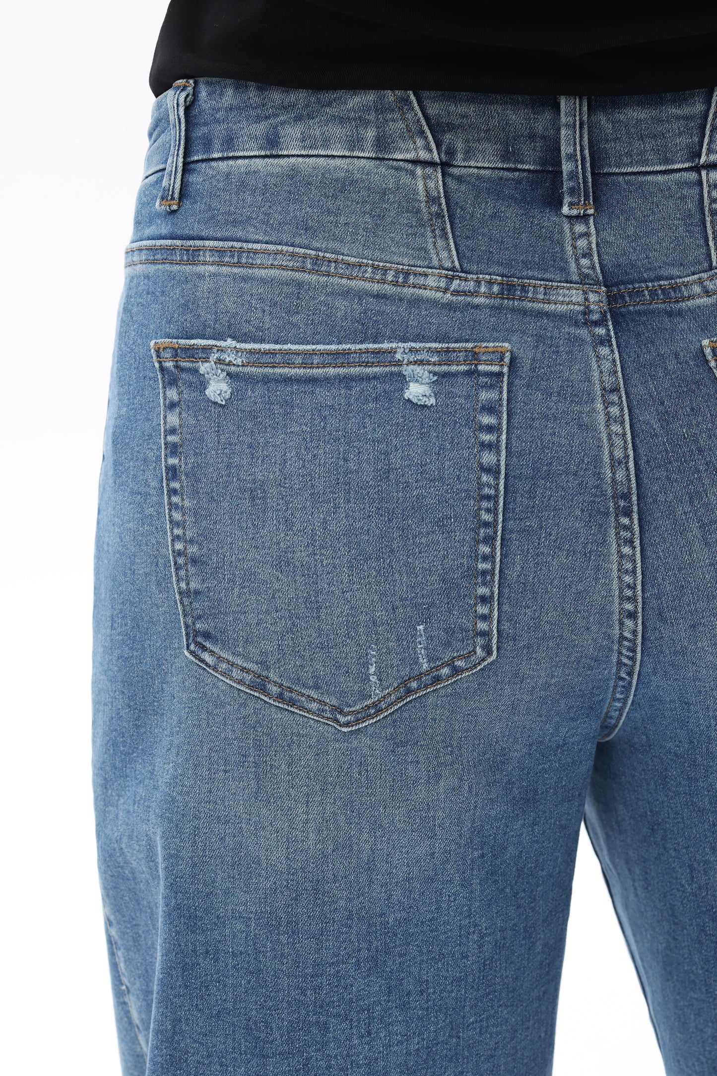 MID RISE WIDE LEG JEANS RAW HEM VINTAGE DENIM OSW8019-P