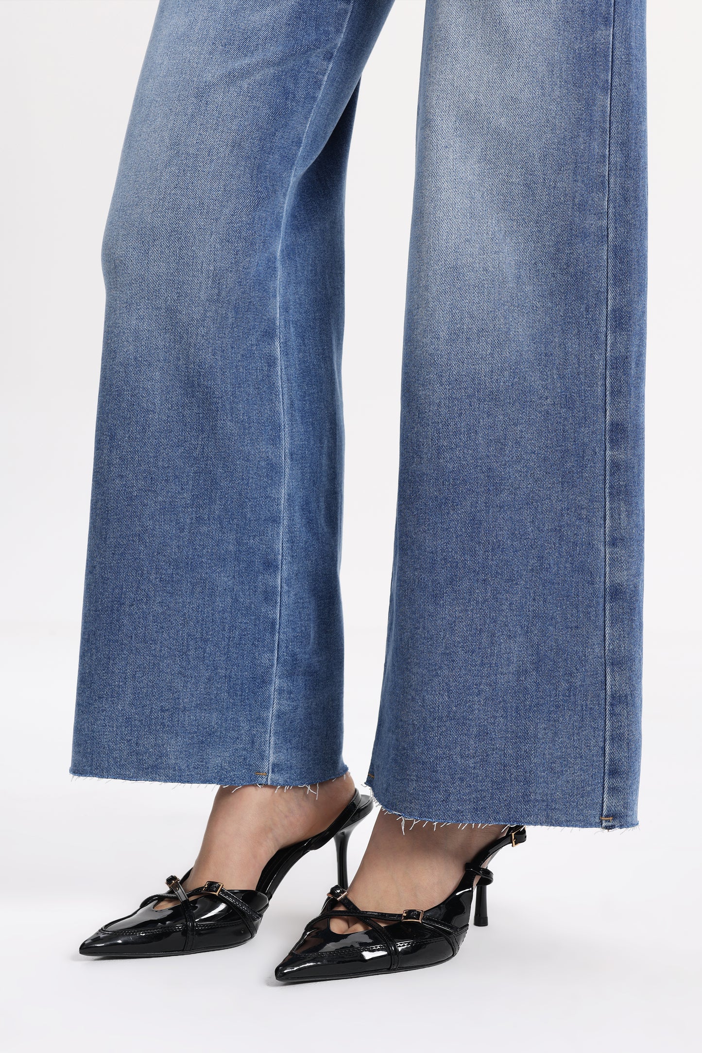 Distressed Mid Rise Wide Leg Denim Jeans OSW8028EC