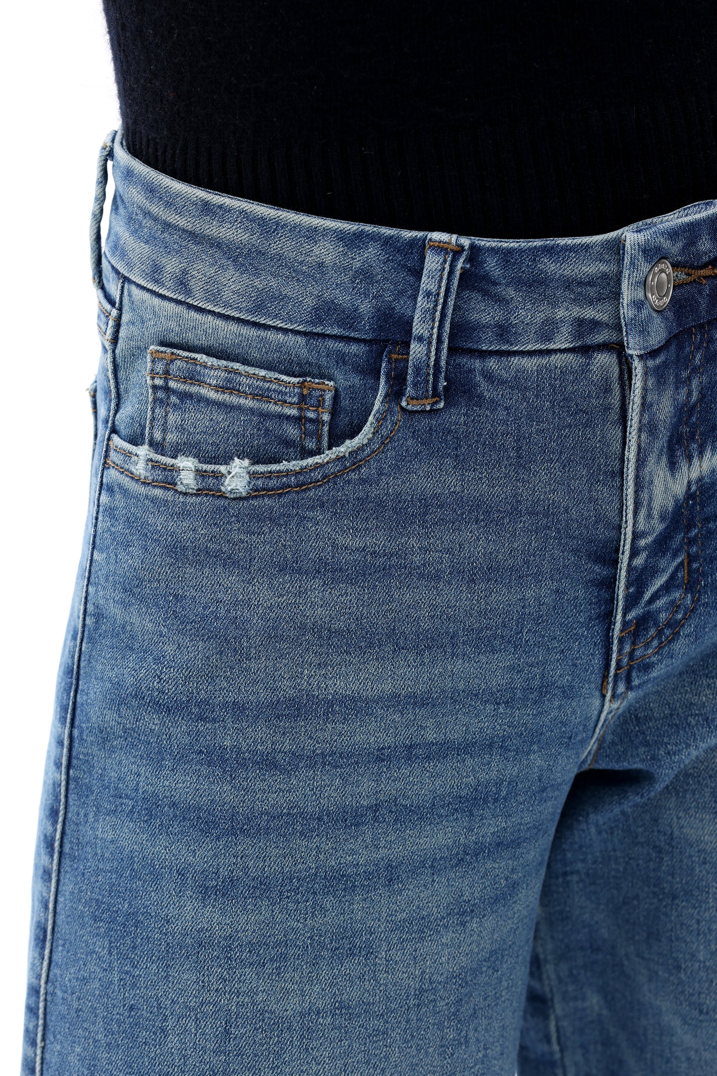 Mid Rise Wide Leg Jeans Raw Hem Vintage Denim OSW8019
