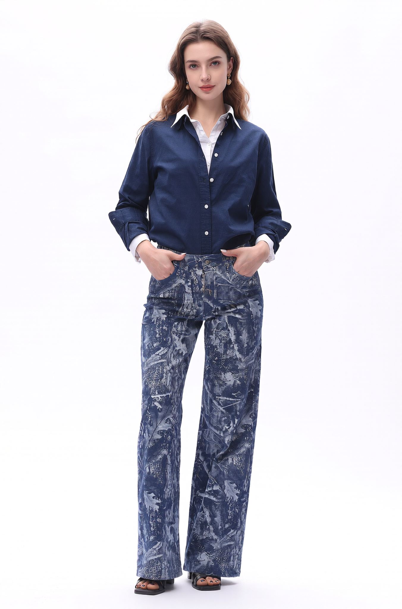 Mid Rise Wide Leg Jeans Raw Hem Vintage Denim OSW8019