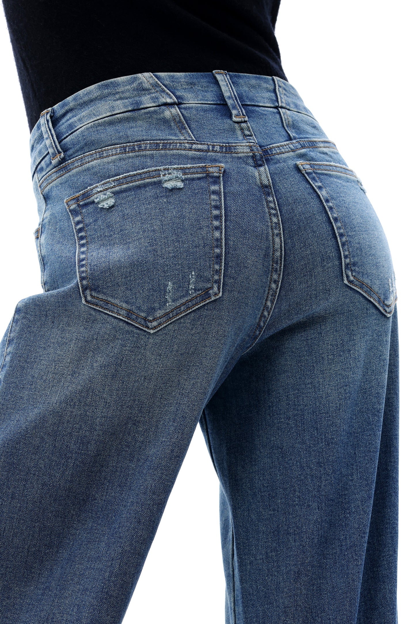 Mid Rise Wide Leg Jeans Raw Hem Vintage Denim OSW8019