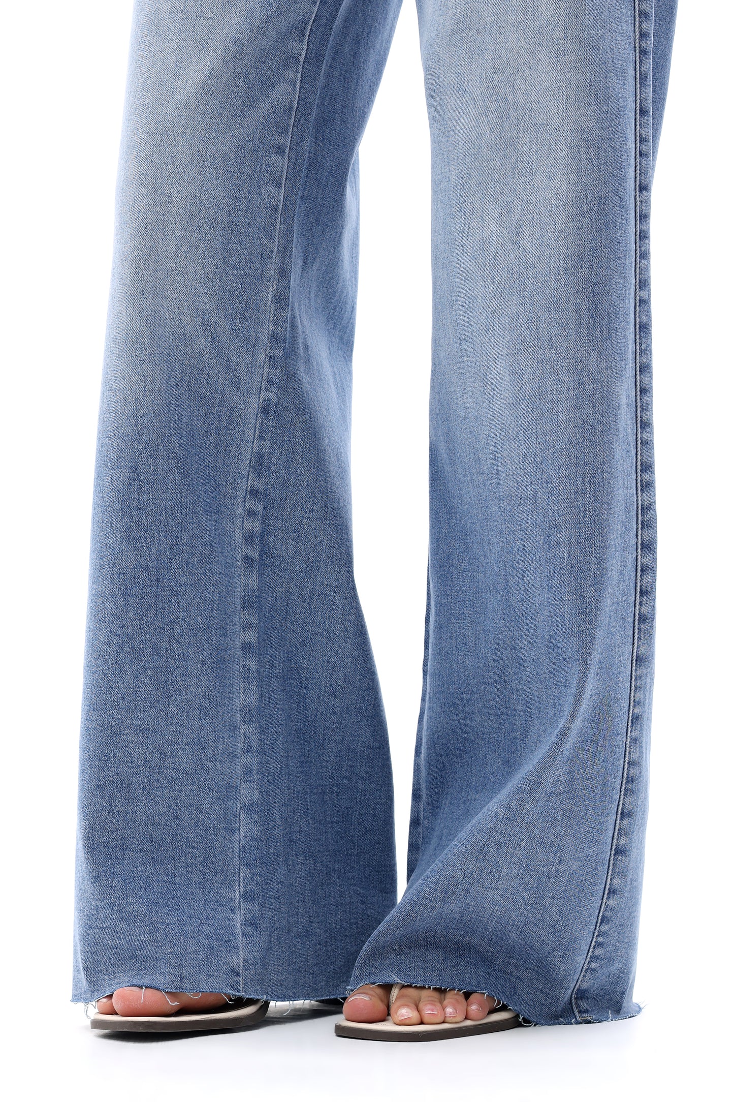 Mid Rise Wide Leg Jeans Raw Hem Vintage Denim OSW8019