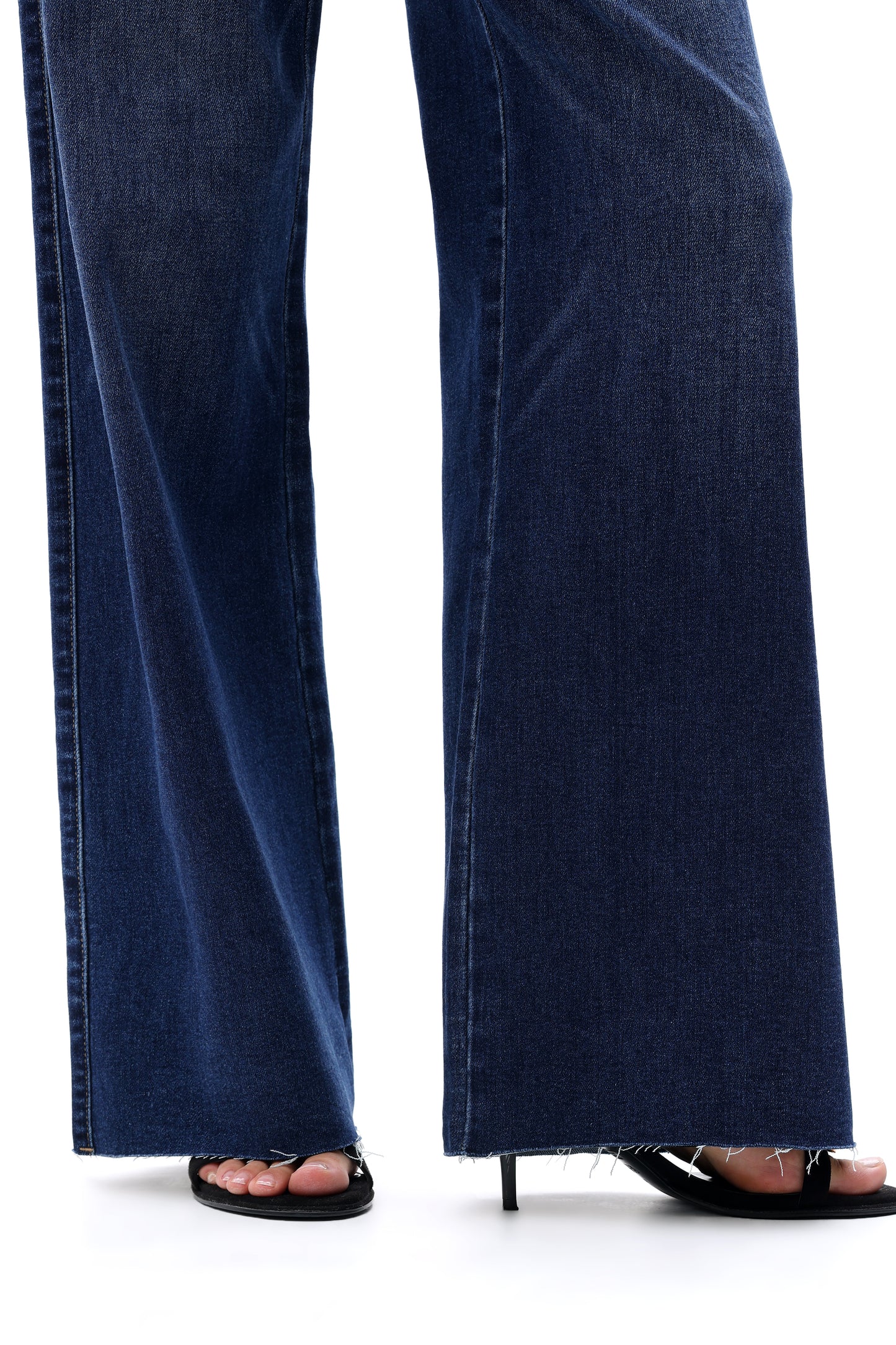 Mid Rise Wide Leg Jeans Raw Hem Vintage Denim OSW8019
