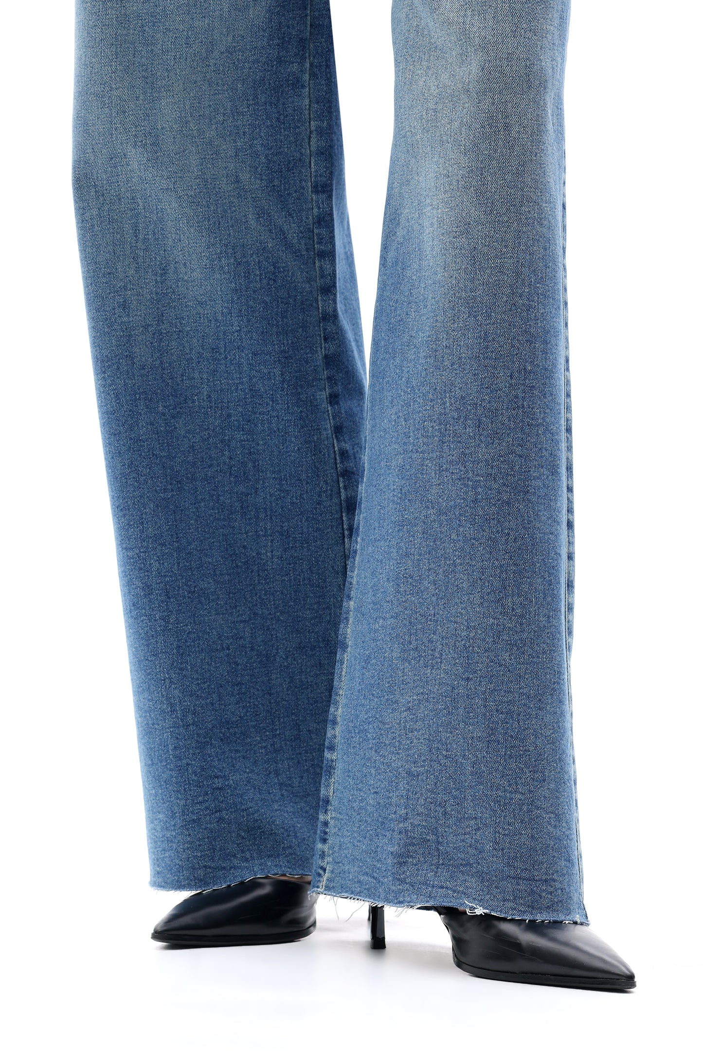 Mid Rise Wide Leg Jeans Raw Hem Vintage Denim OSW8019