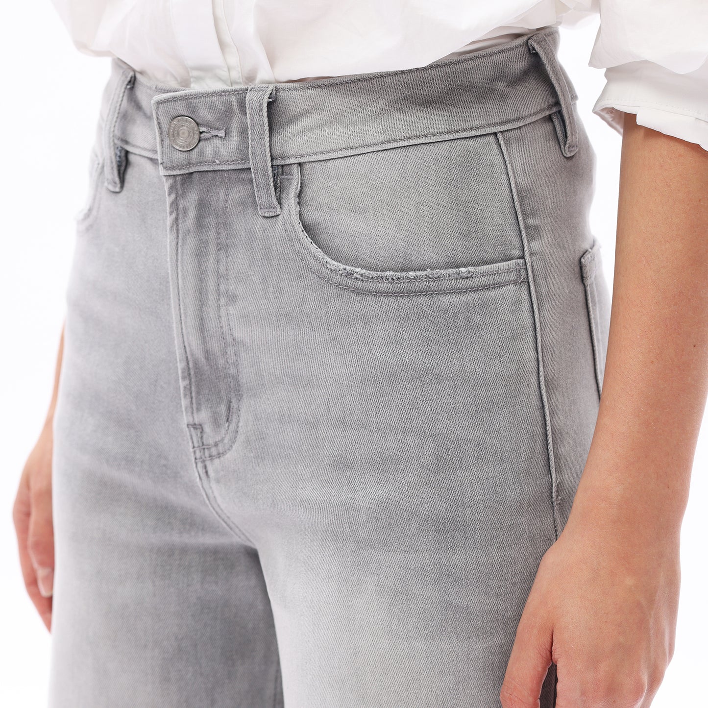 SUPER HIGH RISE WIDE LEG FRAYED HEM DENIM JEANS OSW8101-1 STONE GRAY