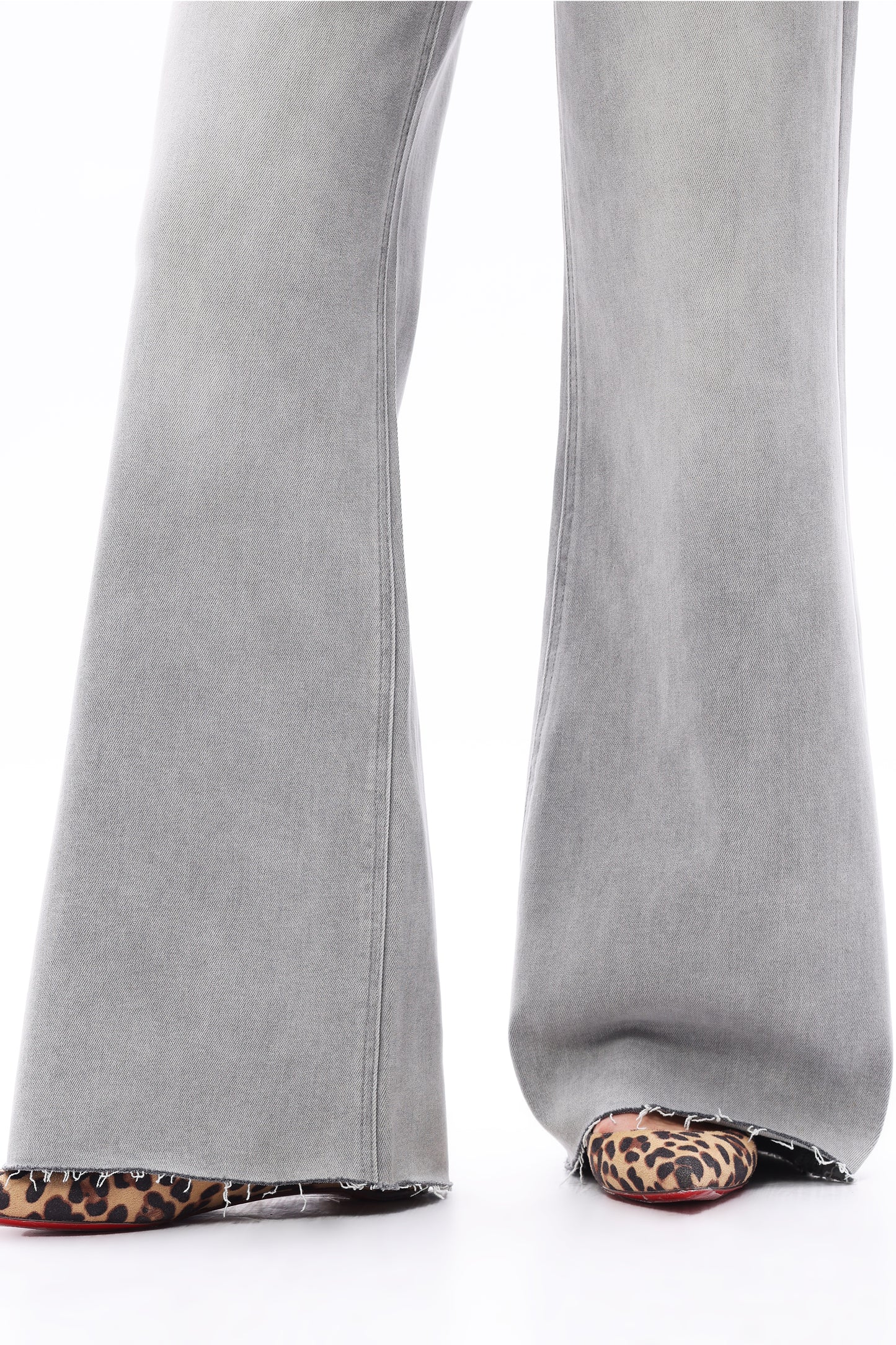 SUPER HIGH RISE WIDE LEG FRAYED HEM DENIM JEANS OSW8101-1 STONE GRAY