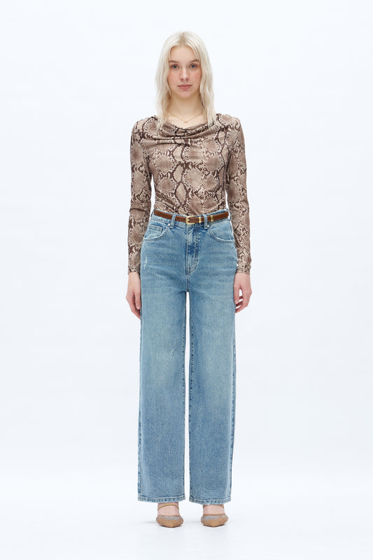 HIGH WAIST WIDE LEG STRETCHY DENIM JEANS OSW8013 RETRO LIGHT BLUE