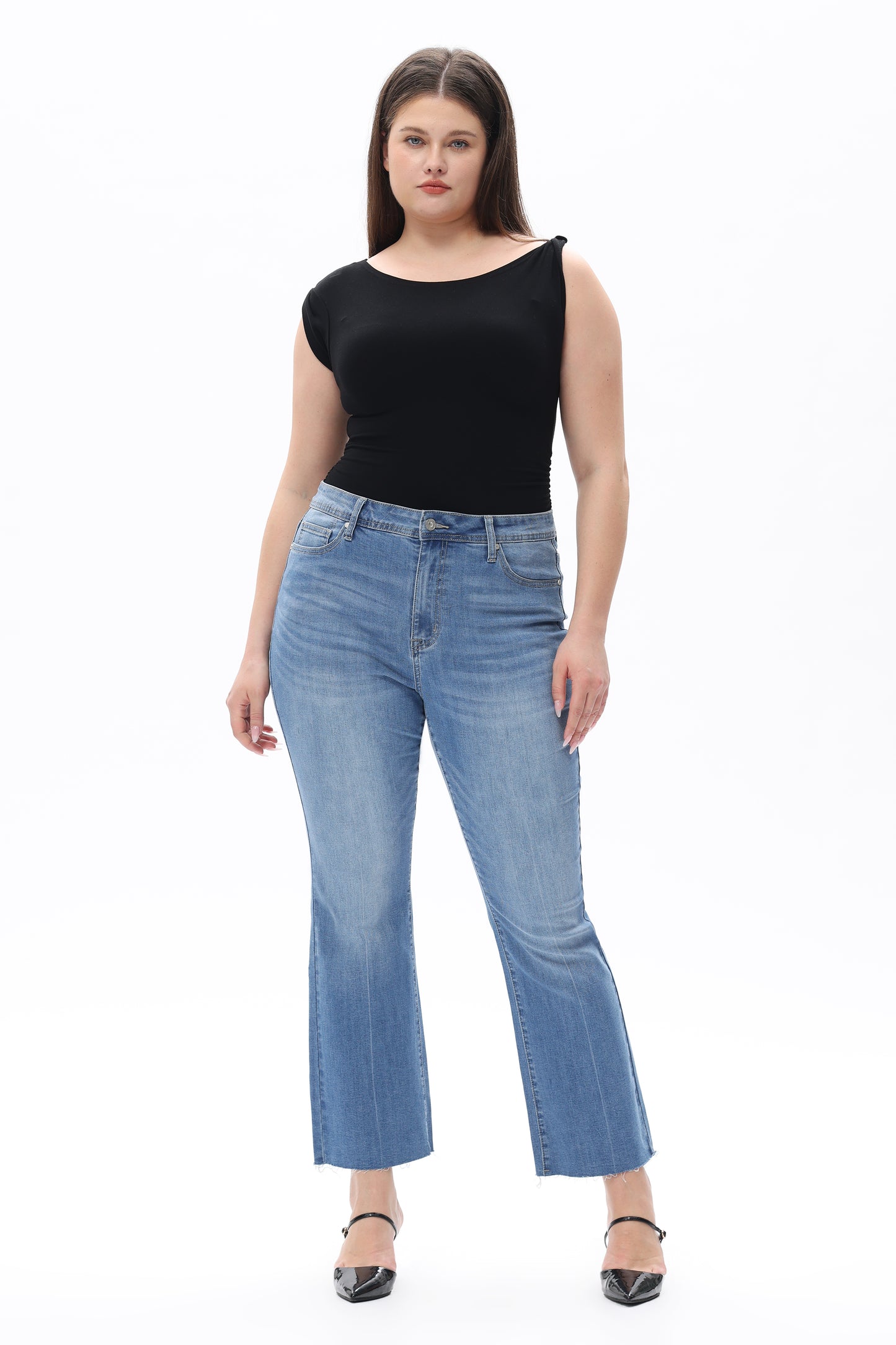 Plus Size Mid Rise Bootcut Ankle Denim Plus Jeans OSF1138-P