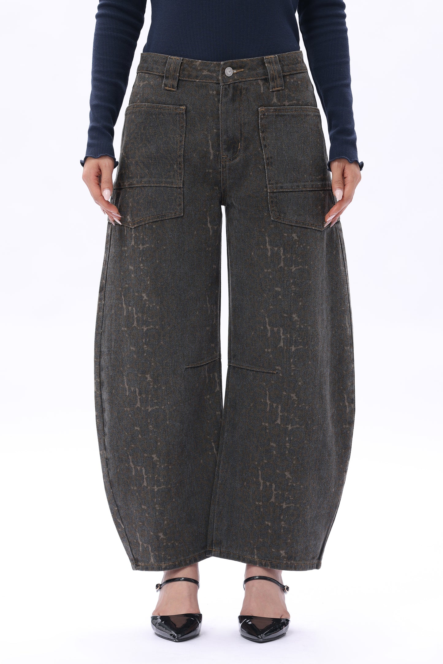 Baggy Bohemia Mid Rise Barrel Print Pants OSOX011