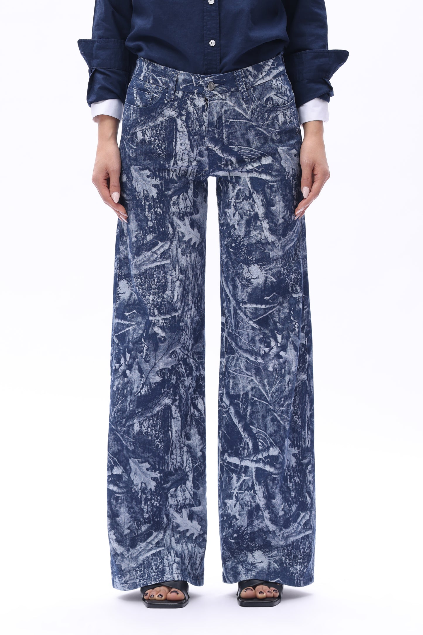 Mid Rise Wide Leg Jeans Raw Hem Vintage Denim OSW8019