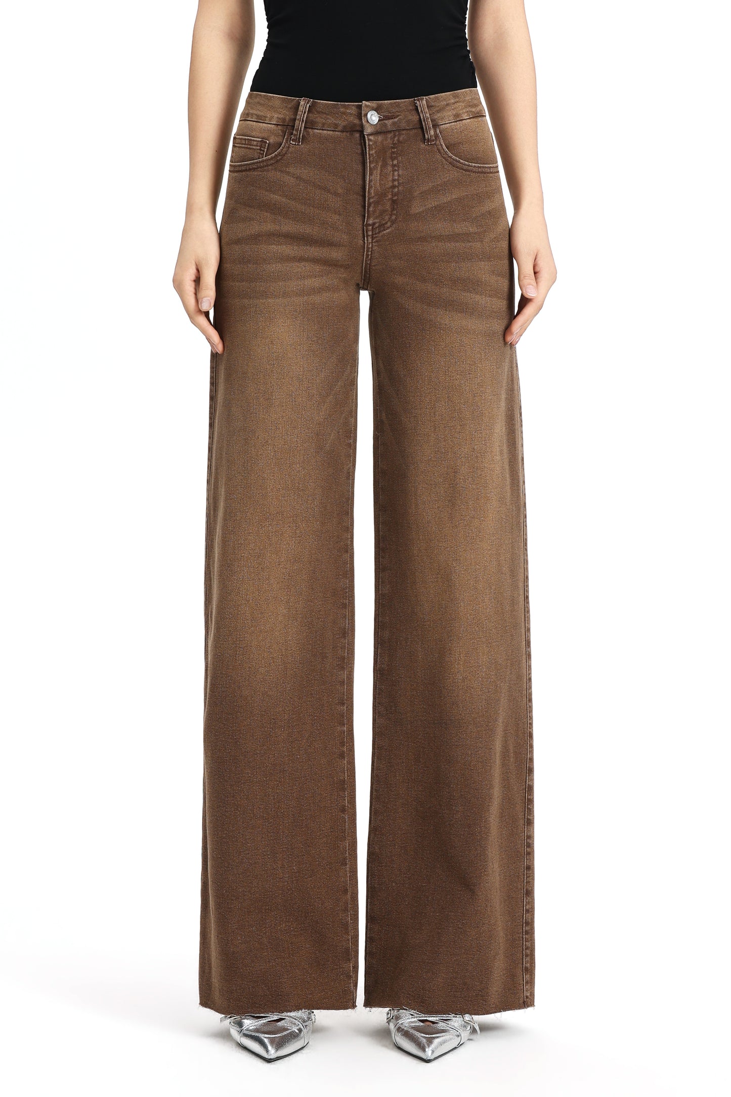 Mid Rise Wide Leg Jeans Raw Hem Vintage Denim OSW8019