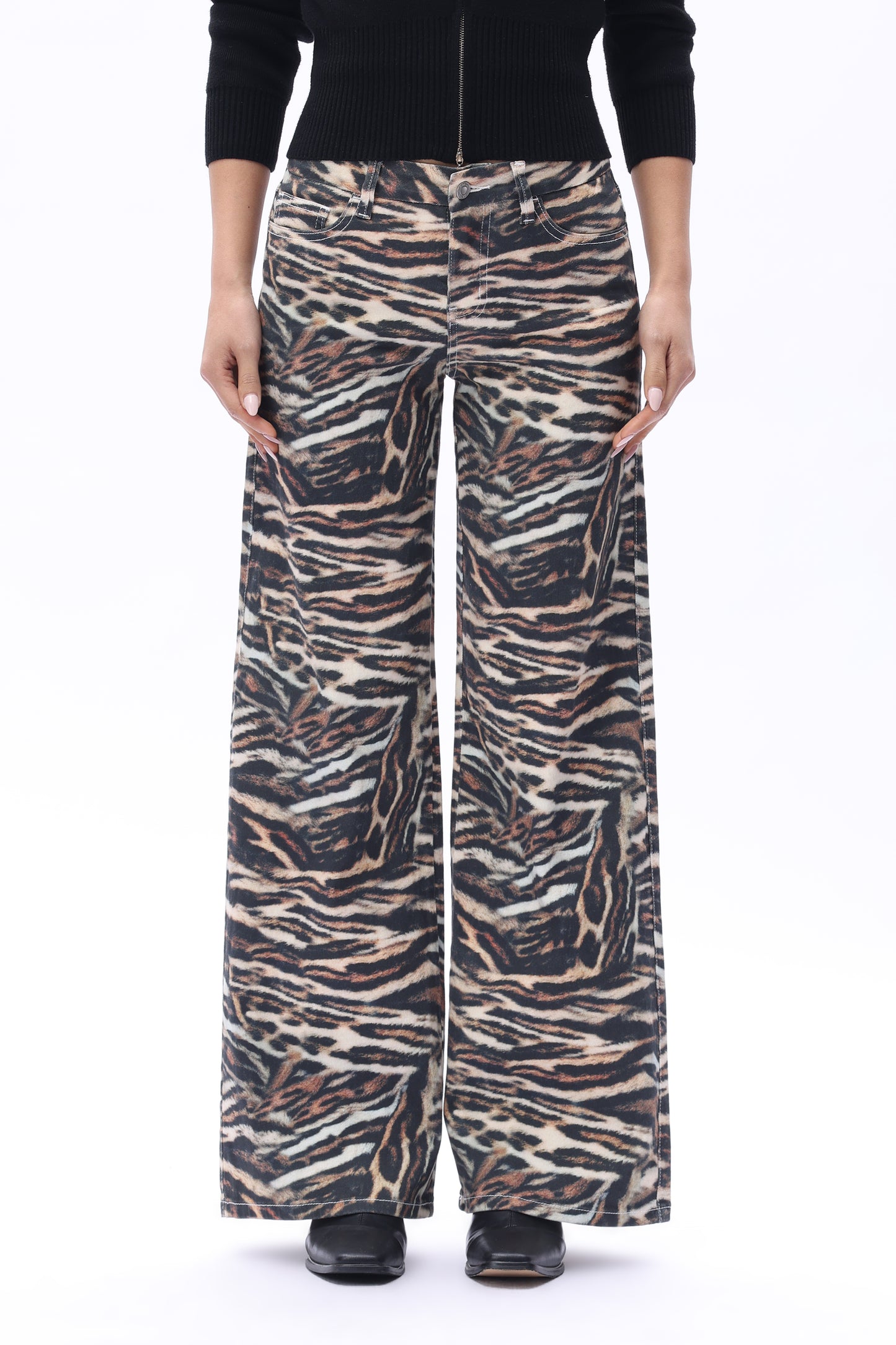 Mid Rise Wide Leg Jeans Raw Hem Vintage Denim OSW8019