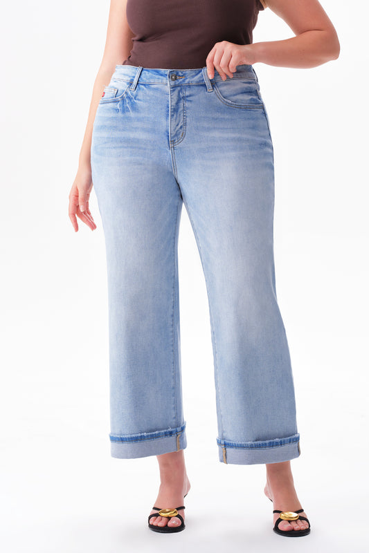 Plus High Rise Cuffed Wide Leg Cropped Jeans ESFW620802-P