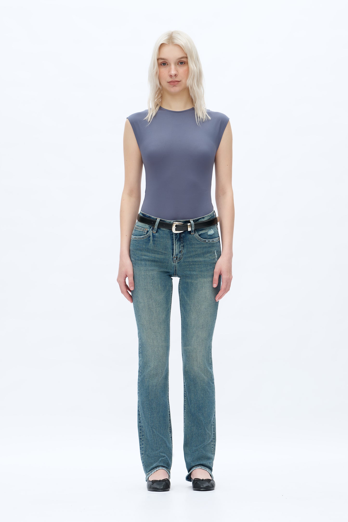 Mid Rise Slim Straight Denim Jeans OST025