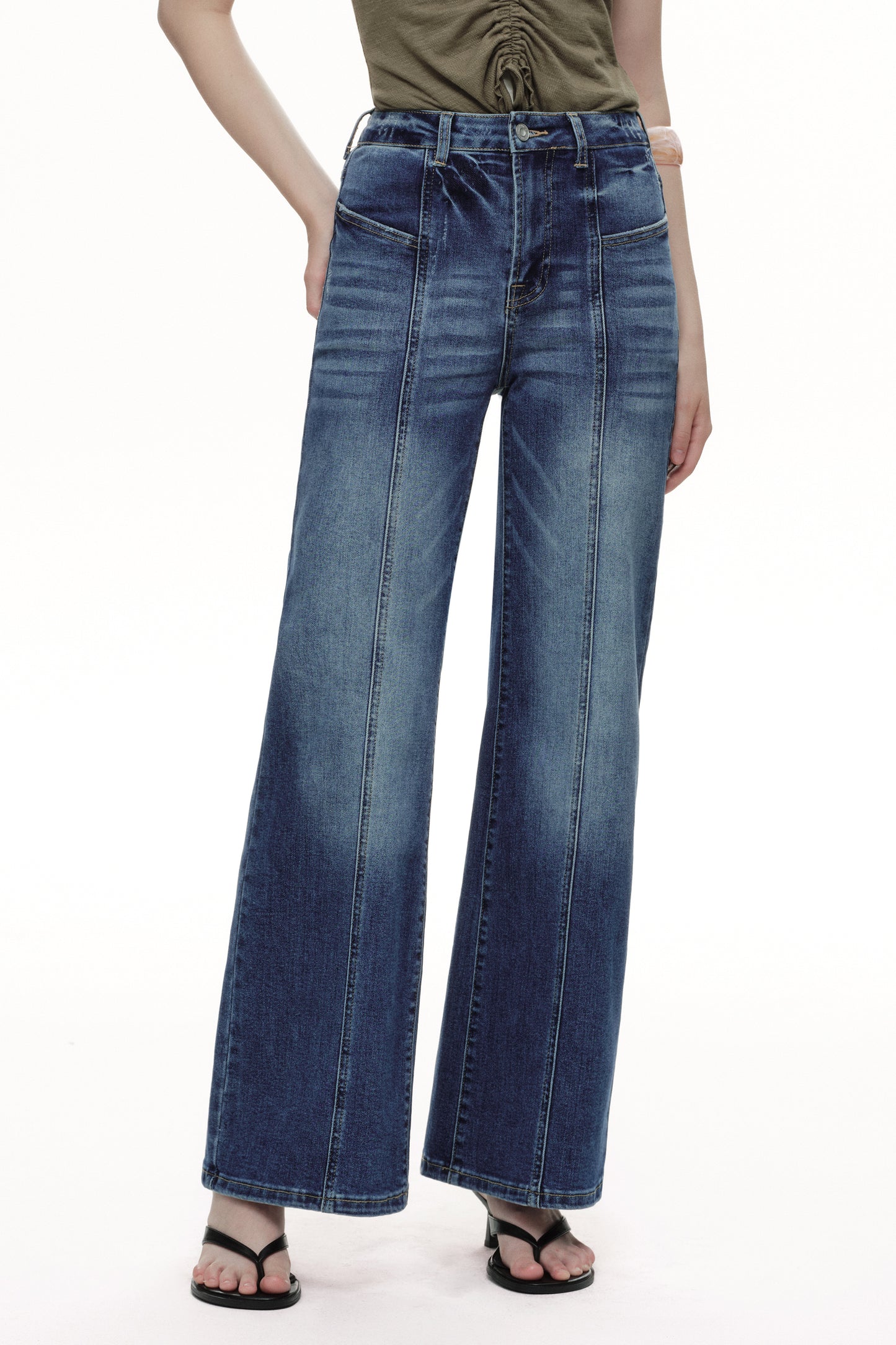 Distinctive Front Seam High Rise Wide Leg Jeans OSW8023EC